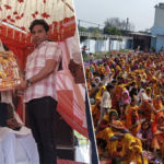आगरा में राष्ट्रीय स्वयंसेवक संघ (आरएसएस) के शताब्दी वर्ष के उपलक्ष्य में आयोजित भव्य हिन्दू सम्मेलन का दृश्य, जिसमें हजारों लोग उपस्थित हैं।
