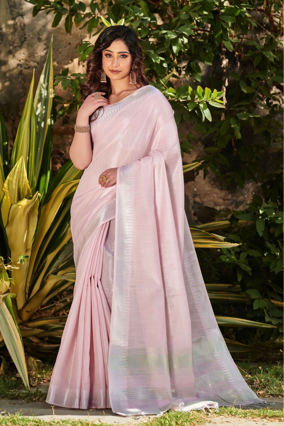 Buy online Baby Pink Saree With Greyish Blue Embroidery, With Matching  Blouse Piece from ethnic wear for Women by Urvashi's for ₹8900 at 0% off |  2024 Limeroad.com