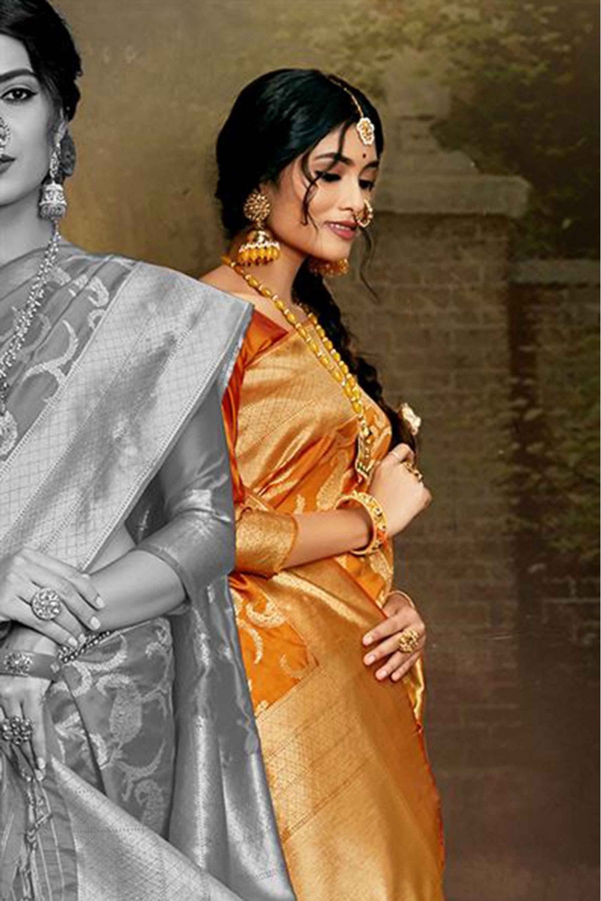 Buy Saree Mall Mustard Party Wear Saree with Matching Blouse Online at Best  Price | Distacart