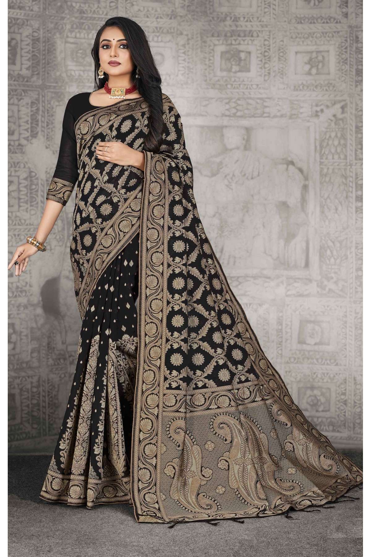 Chanderi Cotton Woven Saree In Black Colour - SR5640966