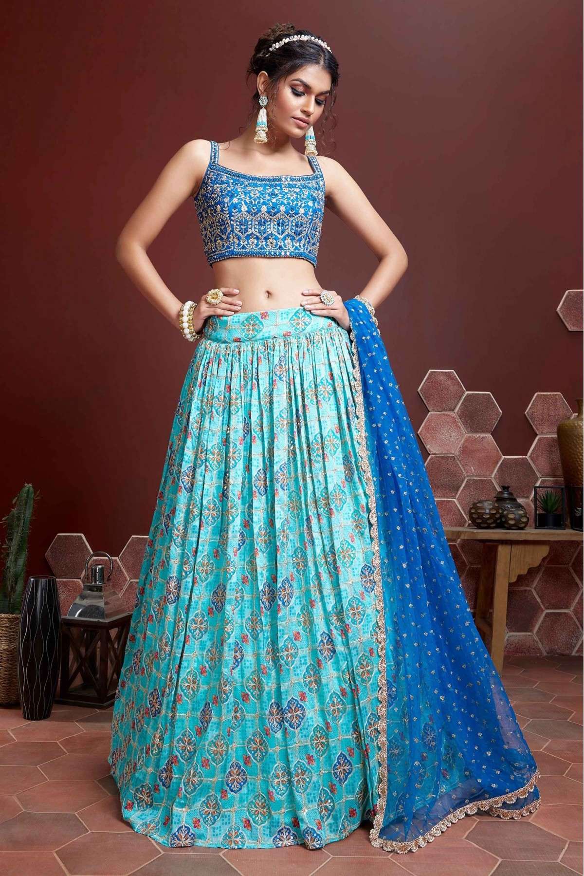 Captivating Sky Digital Printed Silk Party Wear Lehenga Choli