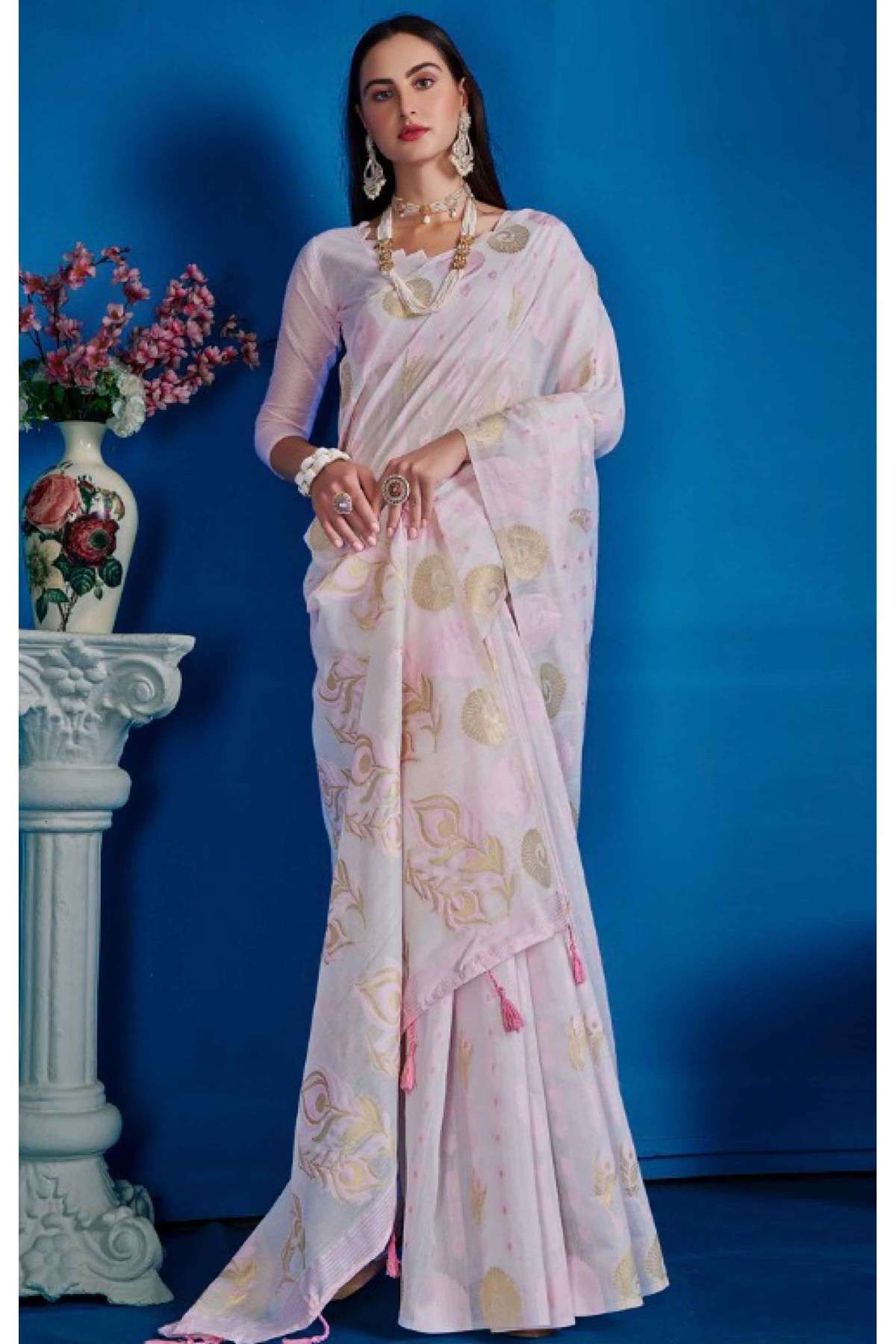 Cotton Woven Saree In Light Pink Colour - SR09406101