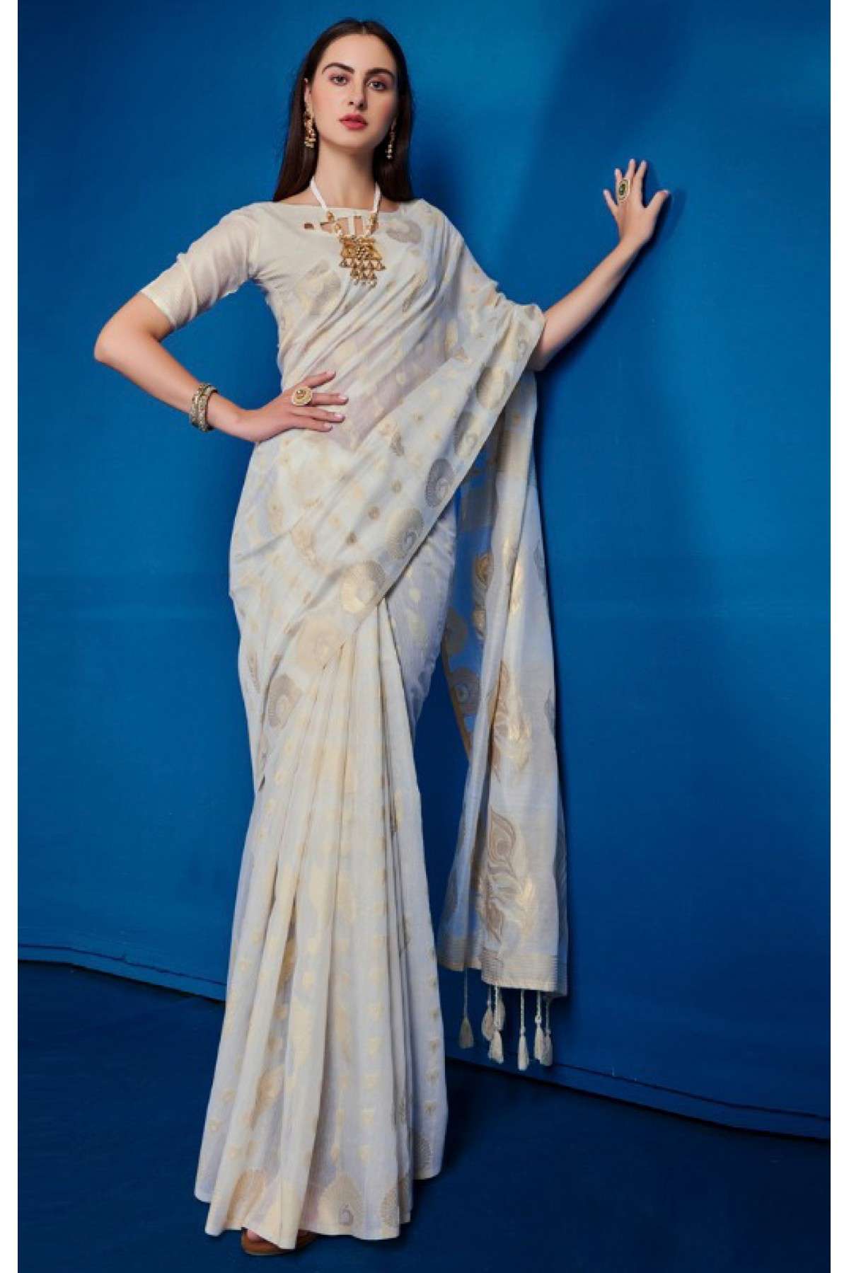 Cotton Woven Saree In Off White Colour - SR09406104