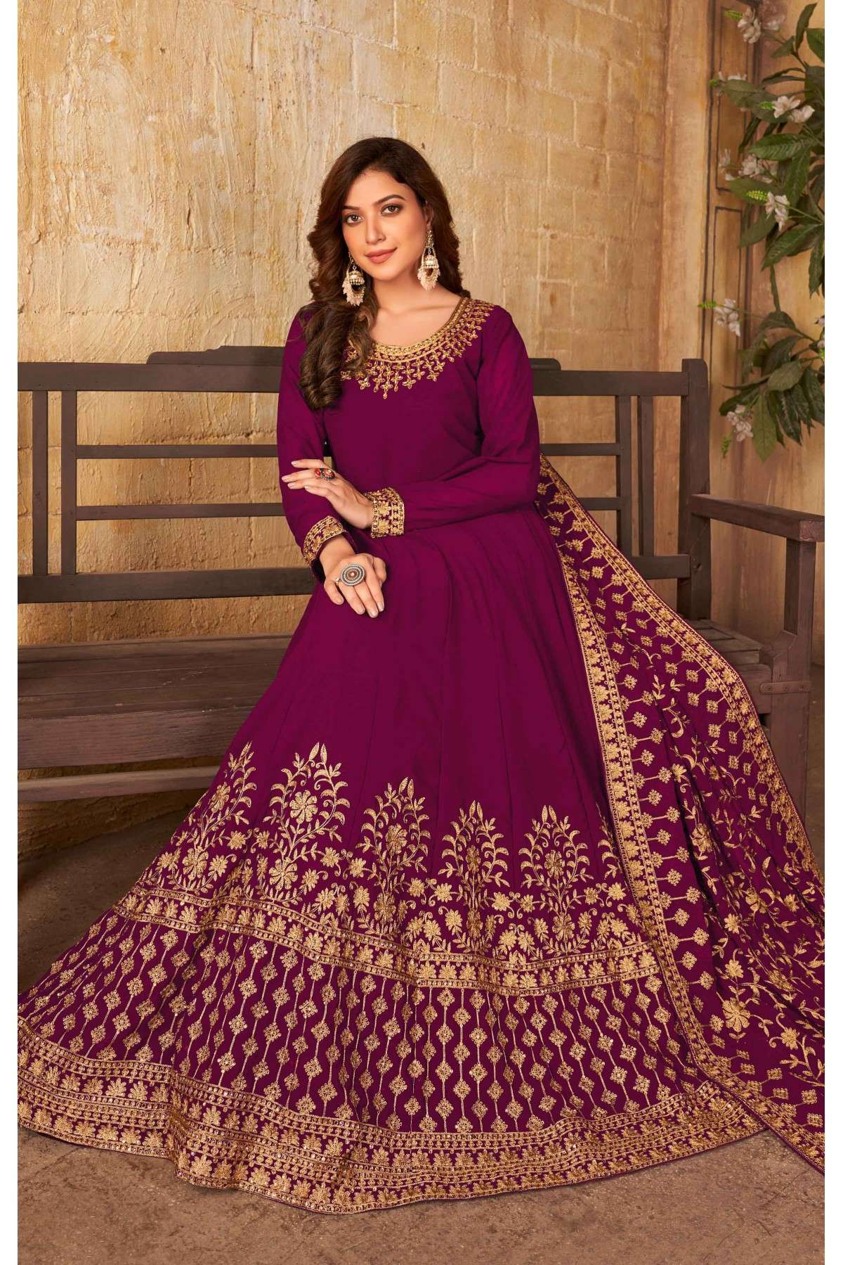 Faux Georgette Embroidery Anarkali Suit In Magenta Pink Colour - SM5415994