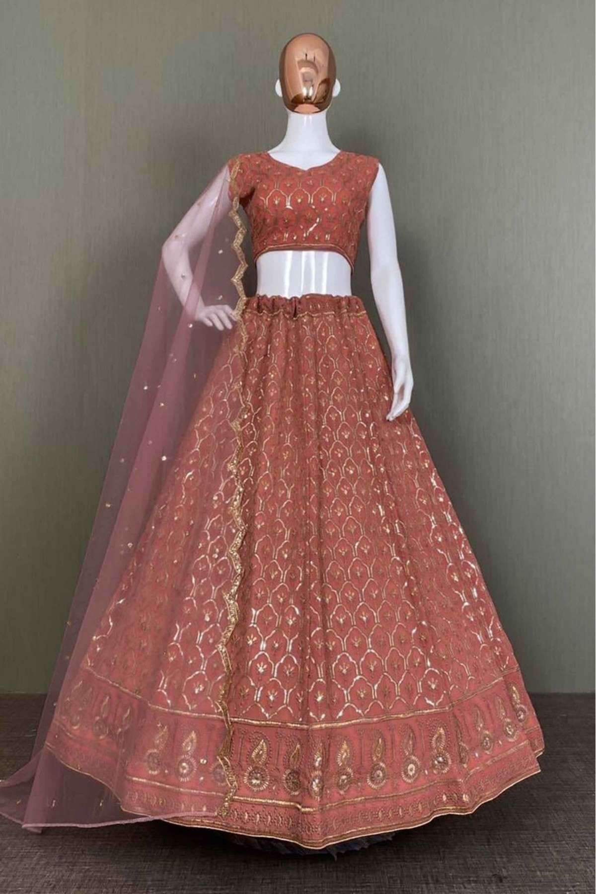 Faux Georgette Embroidery Lehenga Choli In Dusty Pink Colour - LD5550217