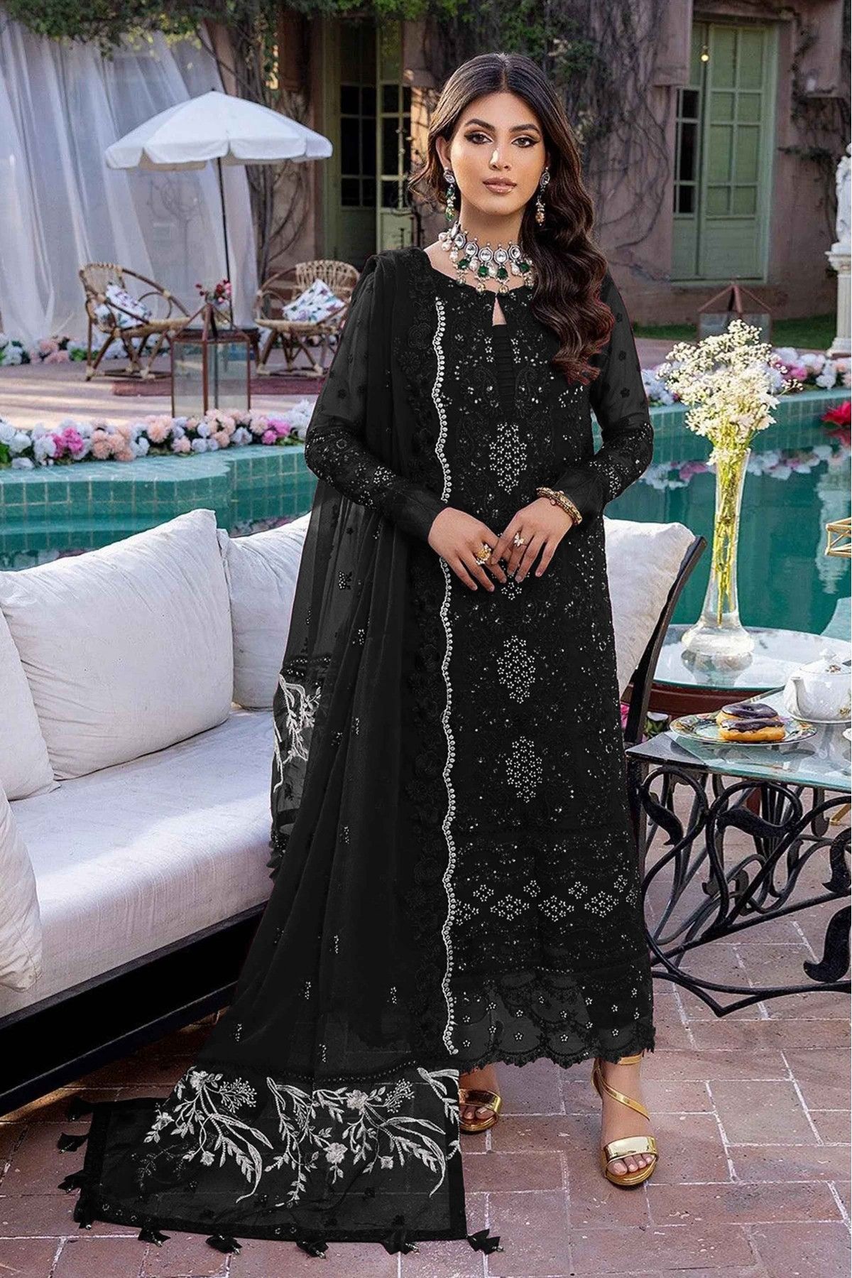 Faux Georgette Embroidery Pakistani Suit In Black Colour - SM5415672