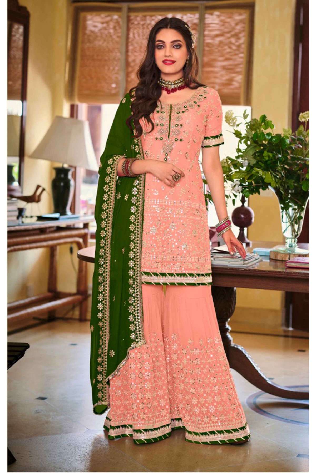 Peach Colour Georgette Fabric Palazzo Salwar Suit.