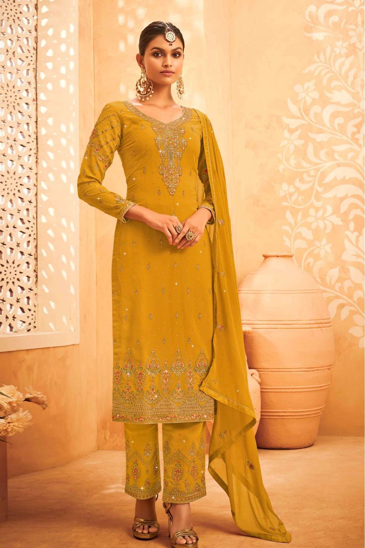 RAMSHA INDIAN WOMEN HEAVY EMBROIDERY GEORGETTE LADIES PARTY WEAR PAKISTANI PANT  SUIT