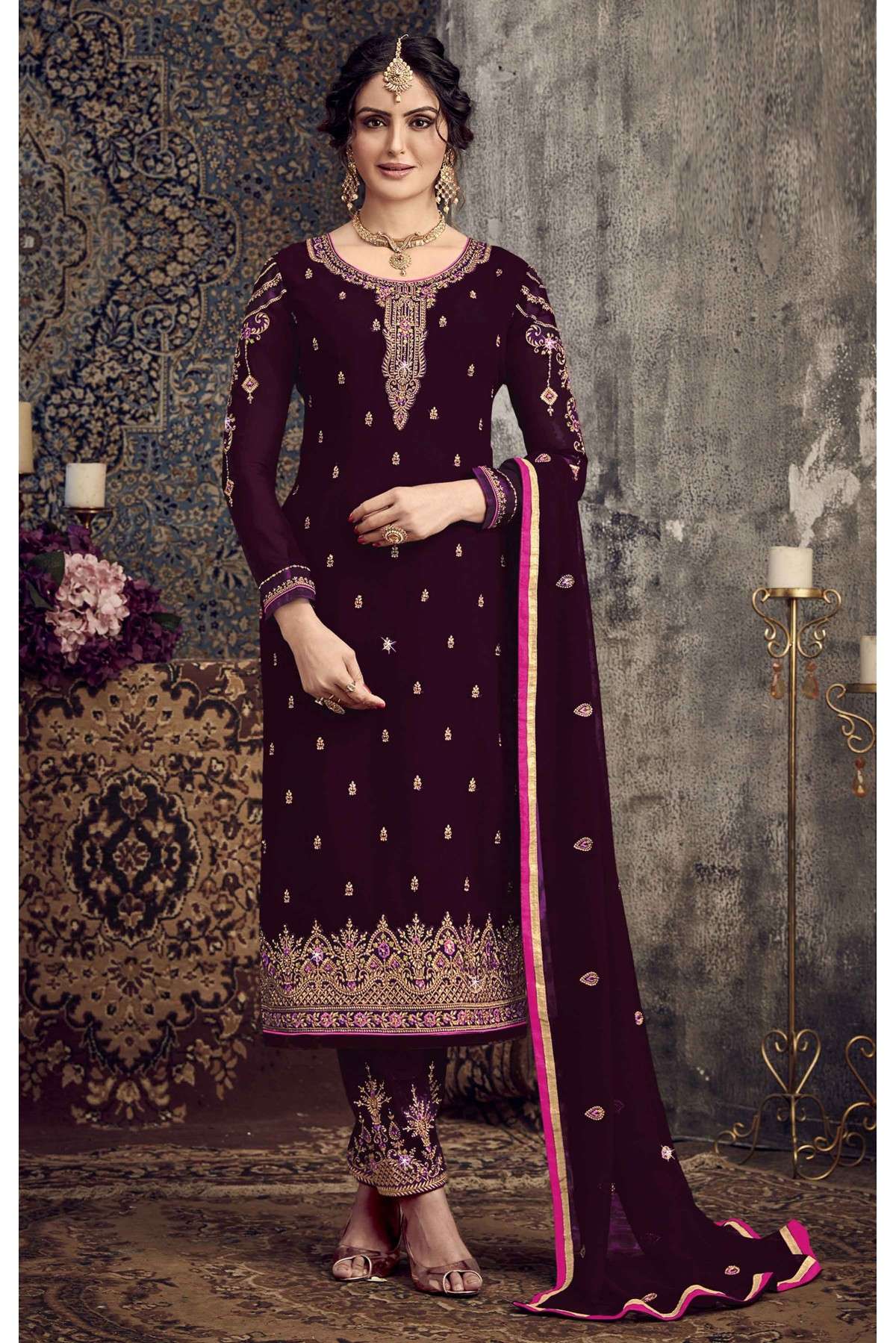 Embroidered Dark purple Ladies Designer Pakistani Suits at Rs 1500 in  Jamshedpur