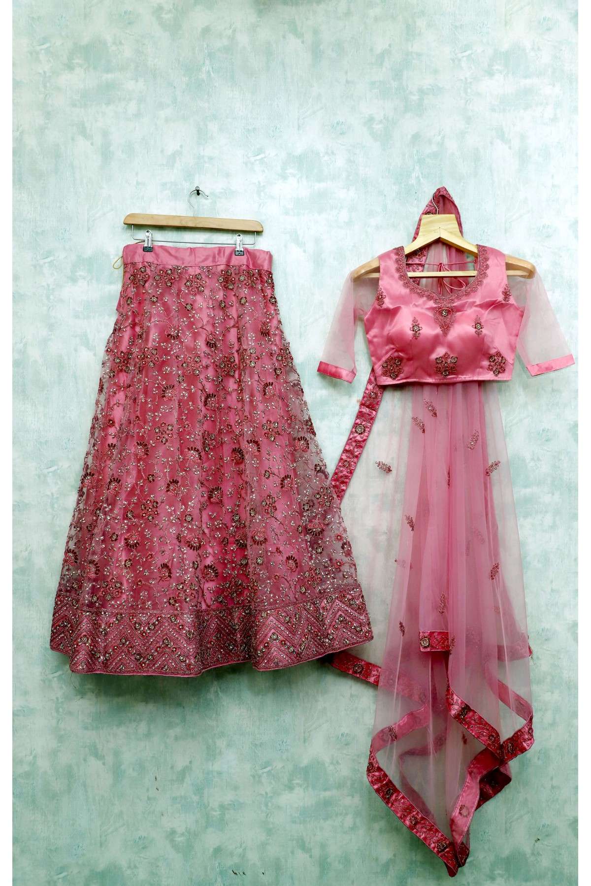Net Embroidery Lehenga Choli In Pink Colour - LD1391361