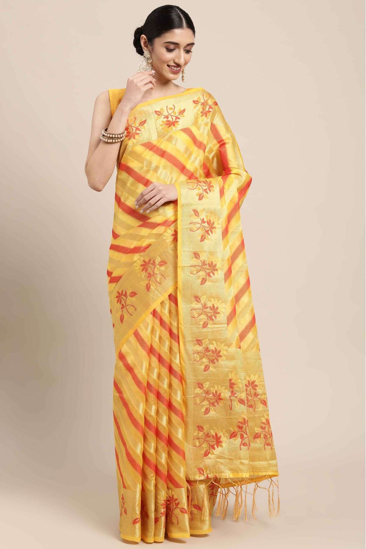 Organza Woven Saree In Yellow Colour - SR5415919