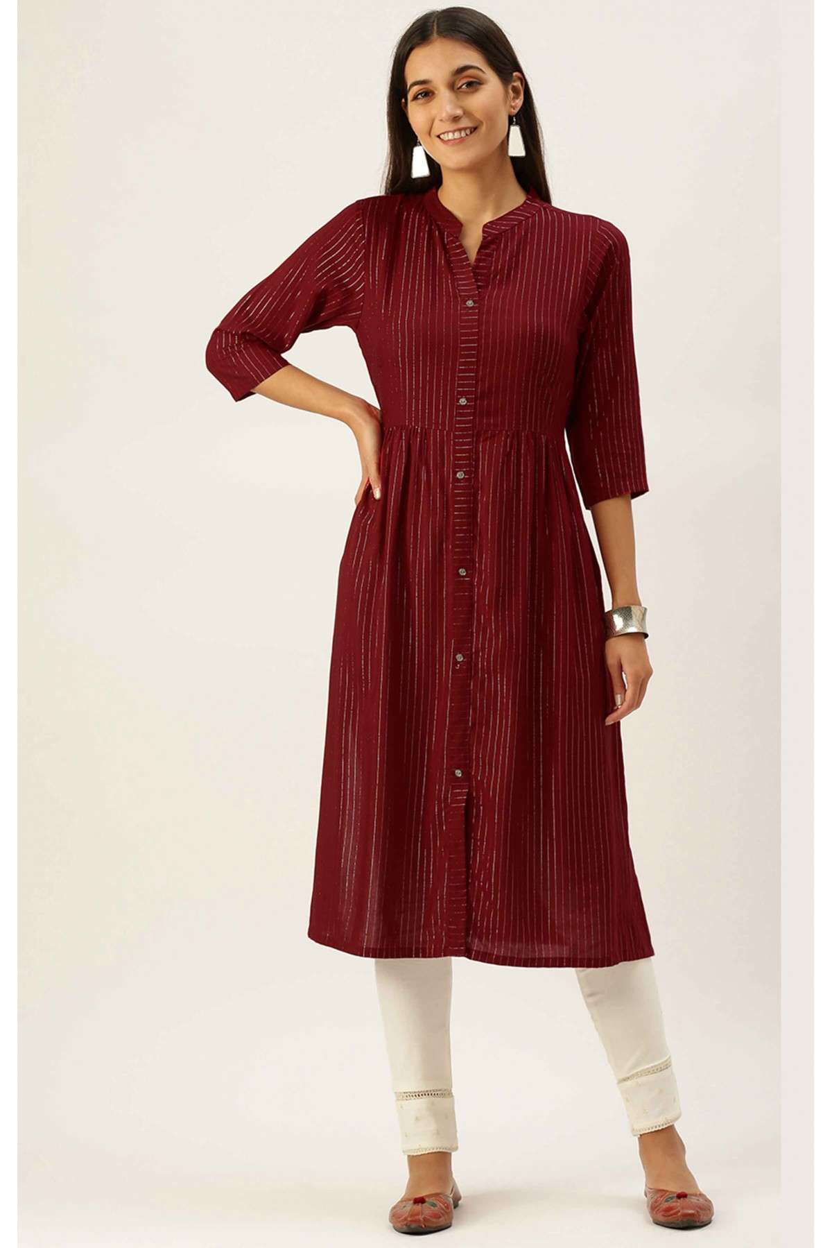 Rayon Party Wear Kurti In Red Colour - KR5480617