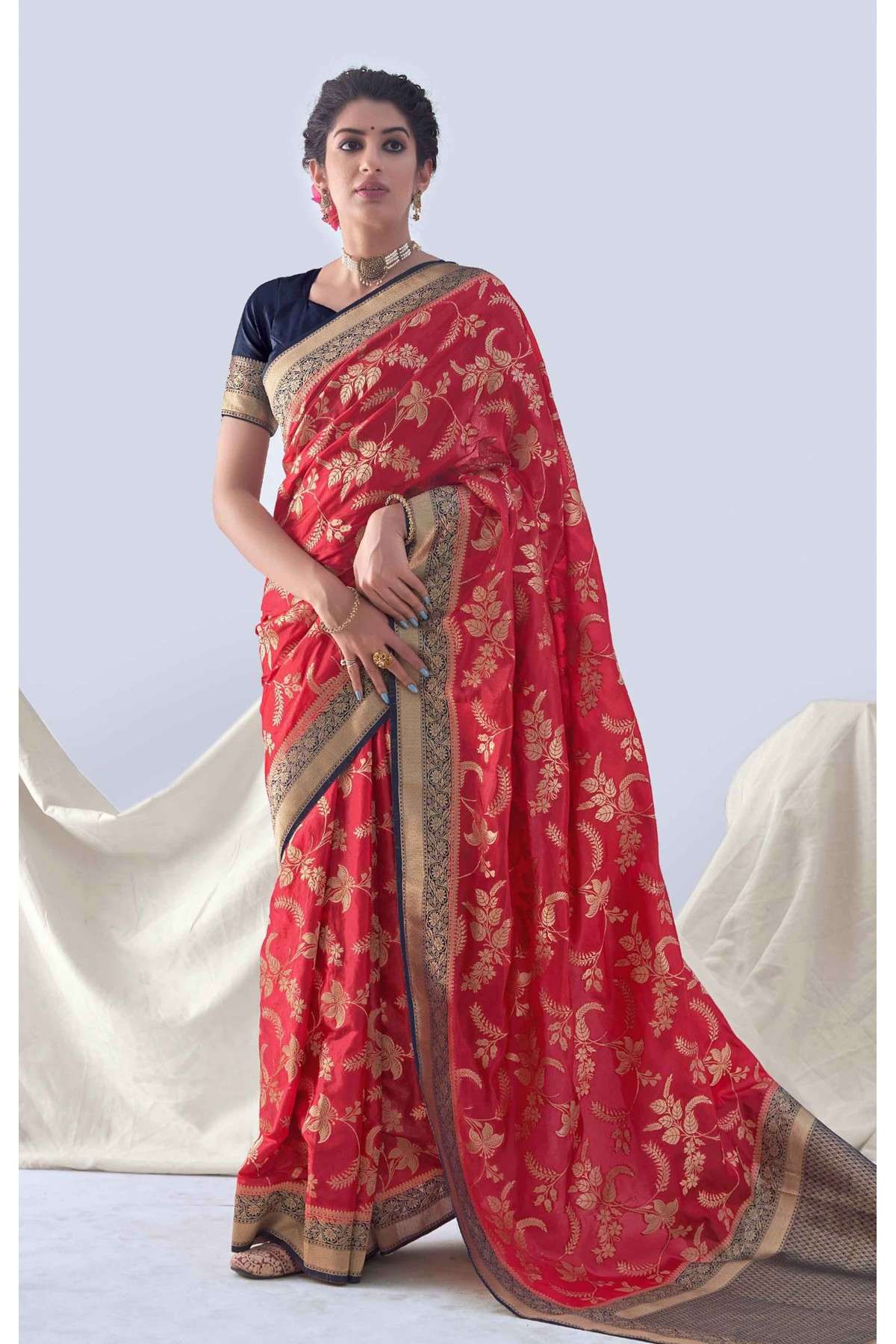 Silk Organza Woven Saree In Red Colour - SR5415957