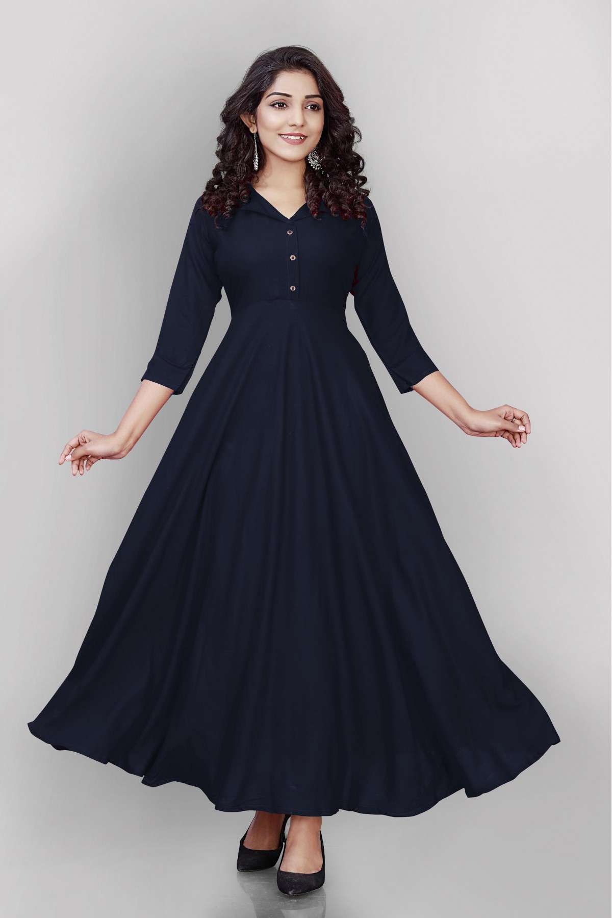 Buy Navy Blue Silk And Tafeta Party Gown With Embroidery