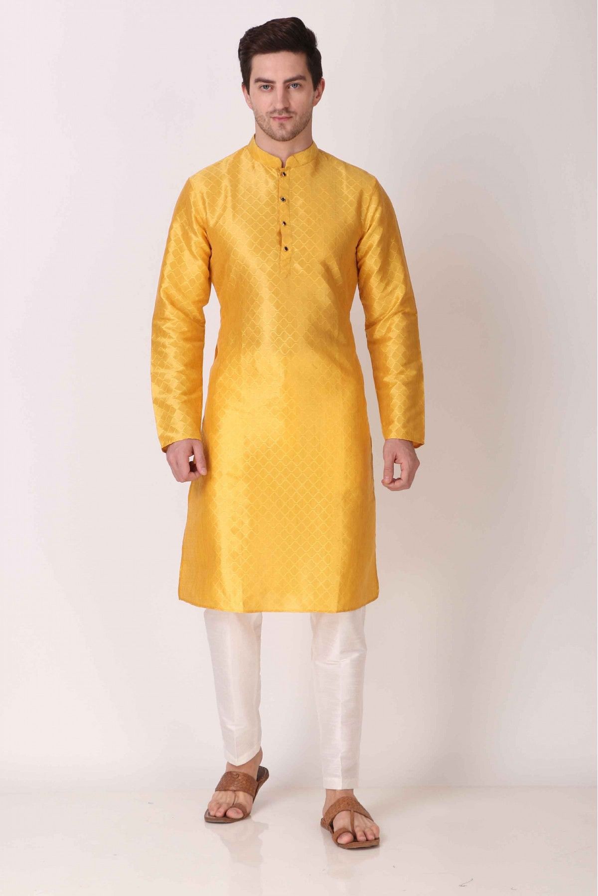 Art Silk Kurta Pajama In Yellow Colour-KP5414941