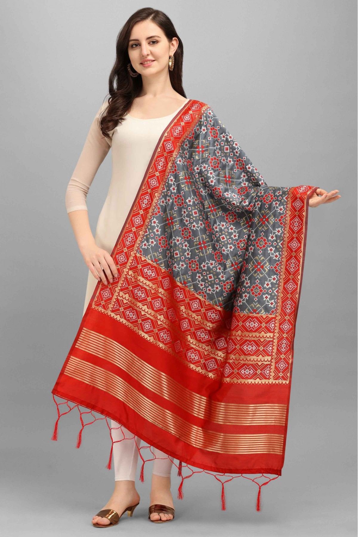 Banarasi Silk Dupatta In Grey Colour - DU5510135