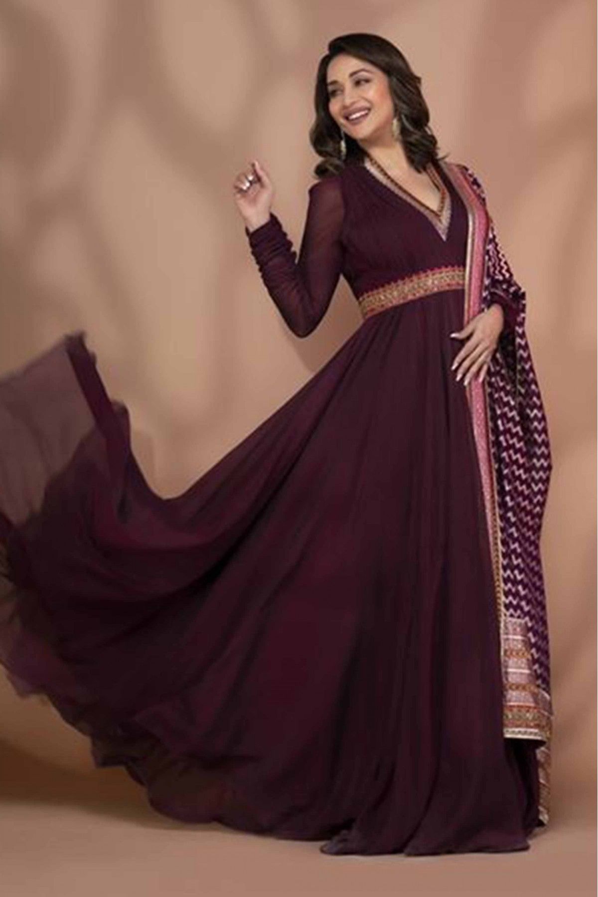 Georgette Embroidery Gown In Maroon Colour - GW1780578