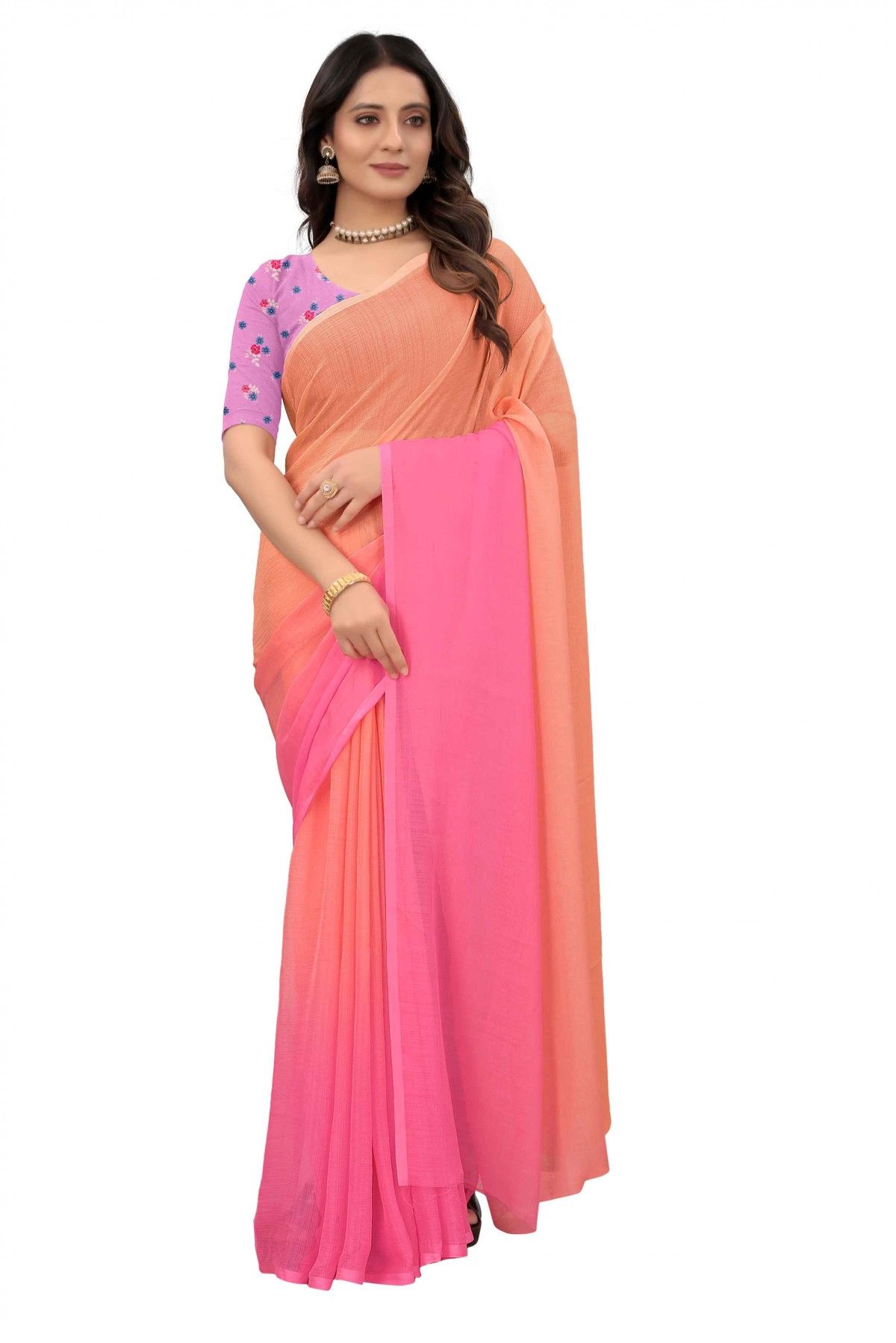 Peach white border khadi cotton saree