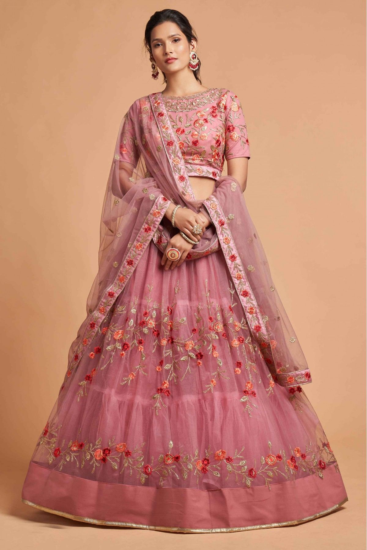 Magenta Color Chinnon Zari Work Lehenga Choli