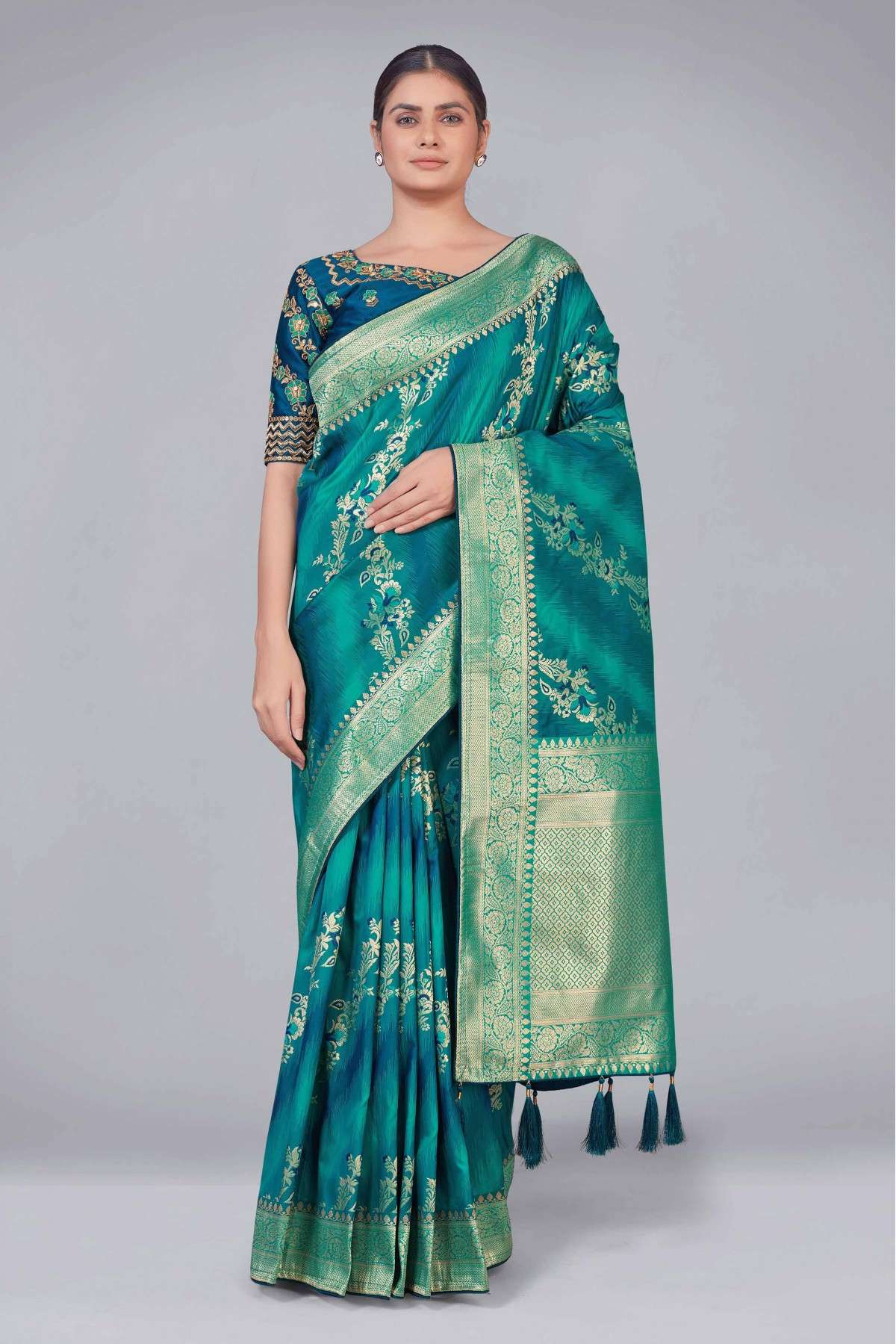 Banarasi Silk Woven Saree In Green Colour - SR5416368