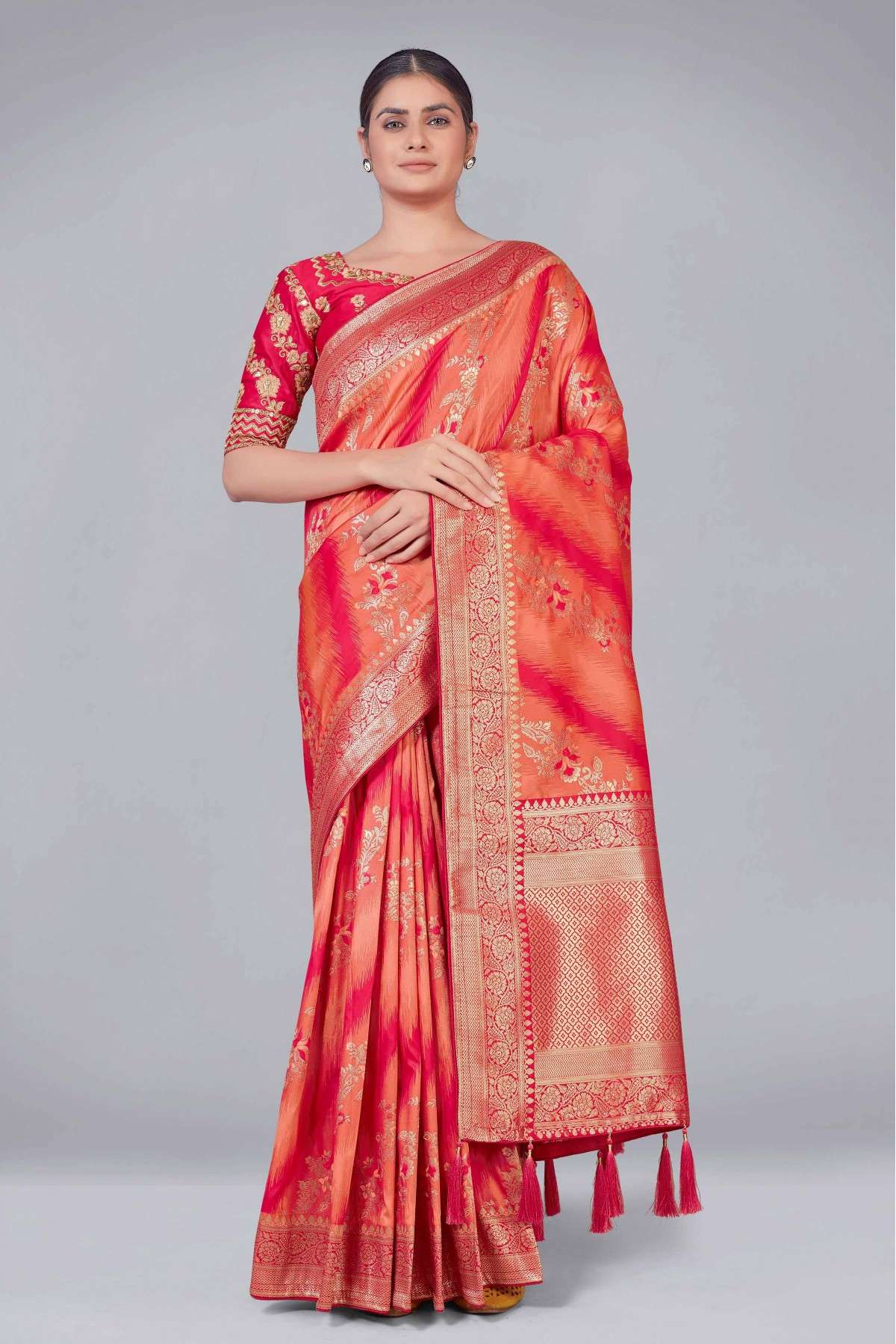 Banarasi Silk Woven Saree In Orange Colour - SR5416366