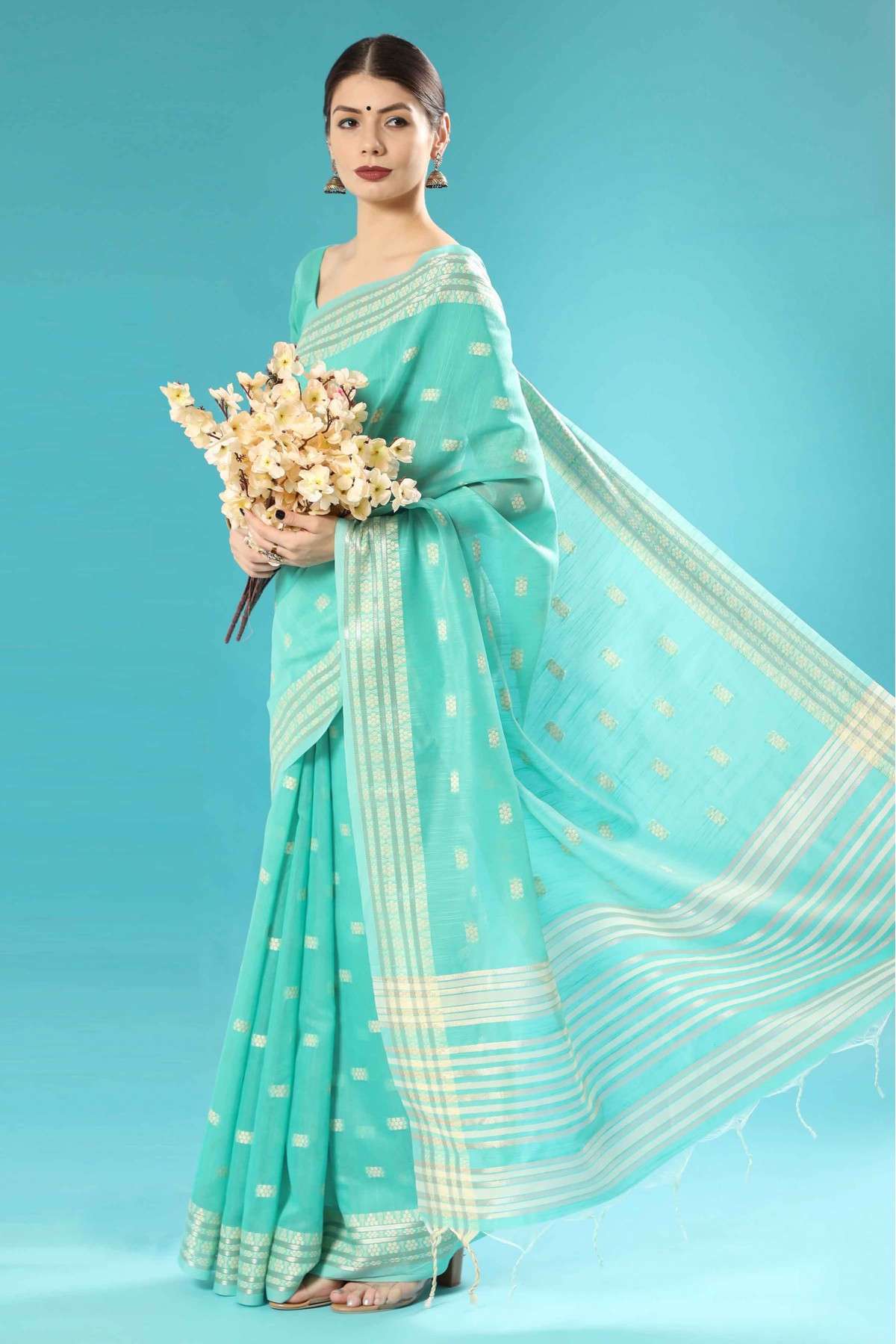 Chanderi Silk Woven Saree In Sea Green Colour - SR5416239