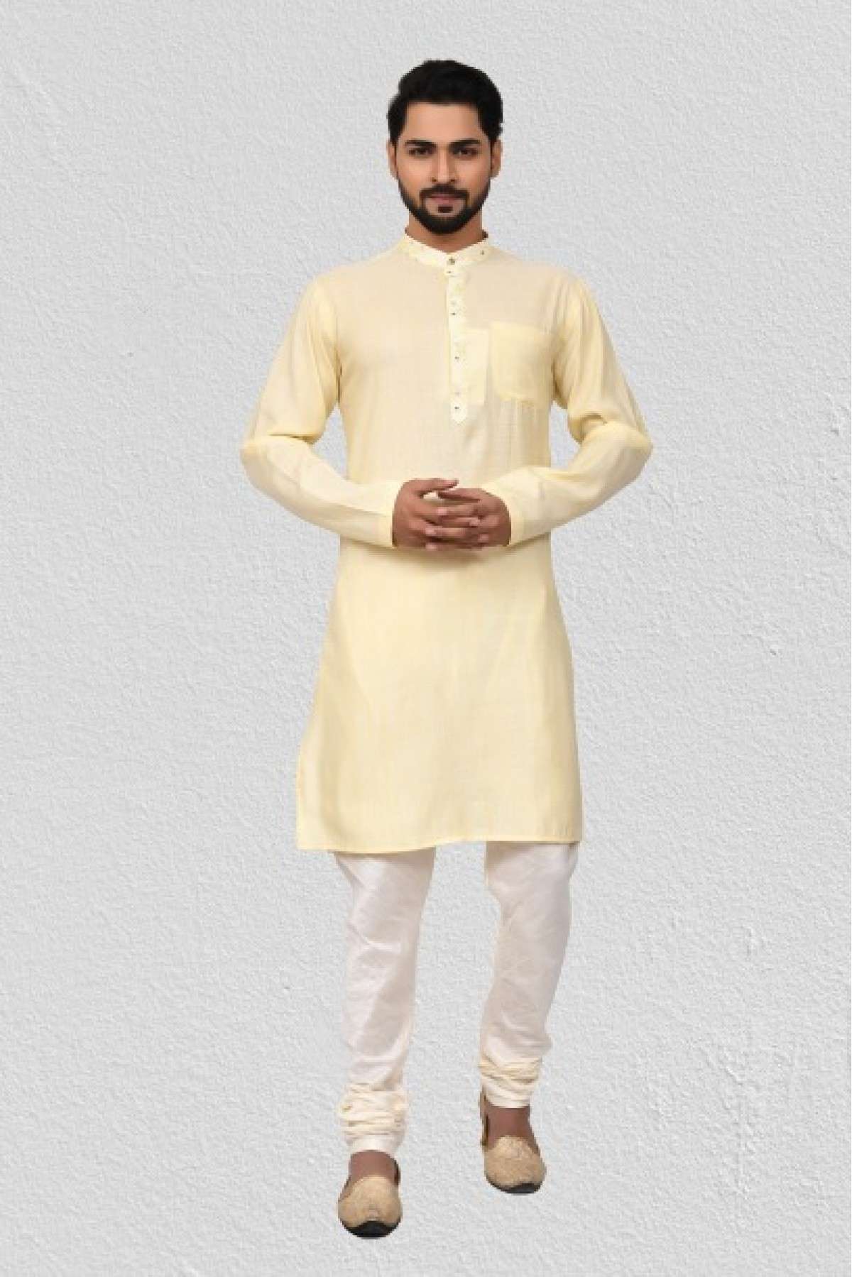 Cotton Kurta Pajama In Lemon Yellow Colour - KP5750190