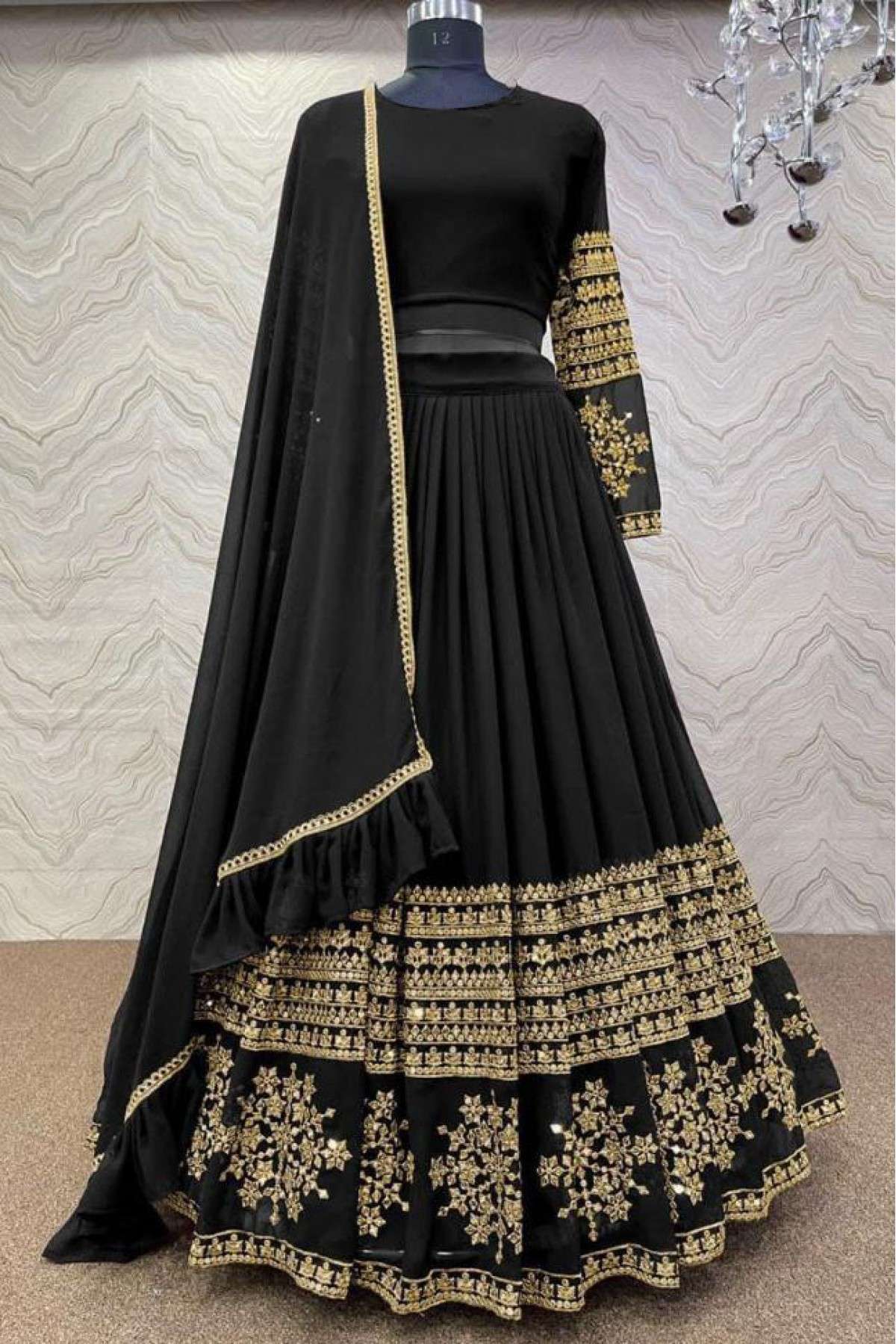 Georgette Embroidery Lehenga Choli In Black Colour - LD4010275
