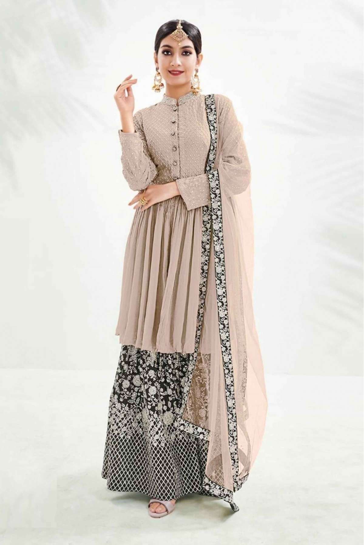 Georgette Embroidery Sharara Suit In Cream Colour - SM1775446