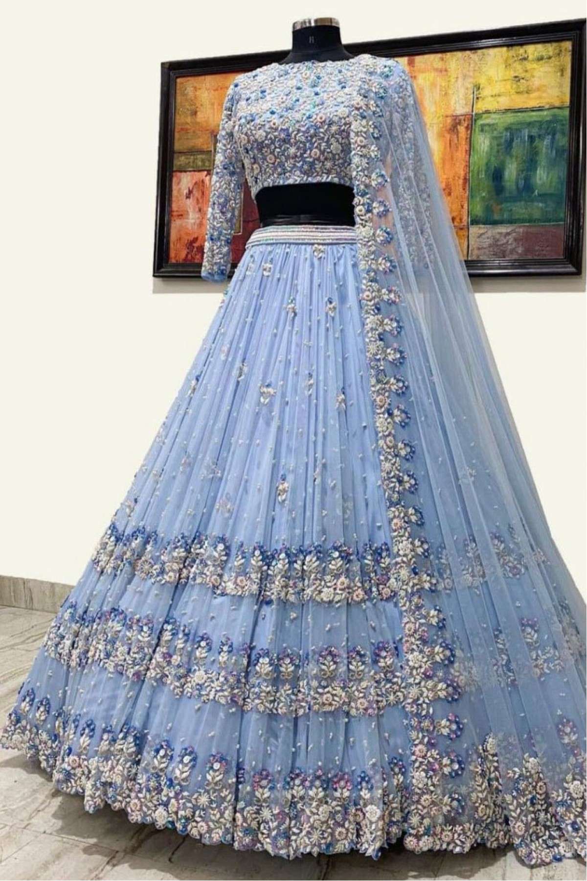 Net Embroidery Lehenga Choli In Light Blue Colour - LD4010268