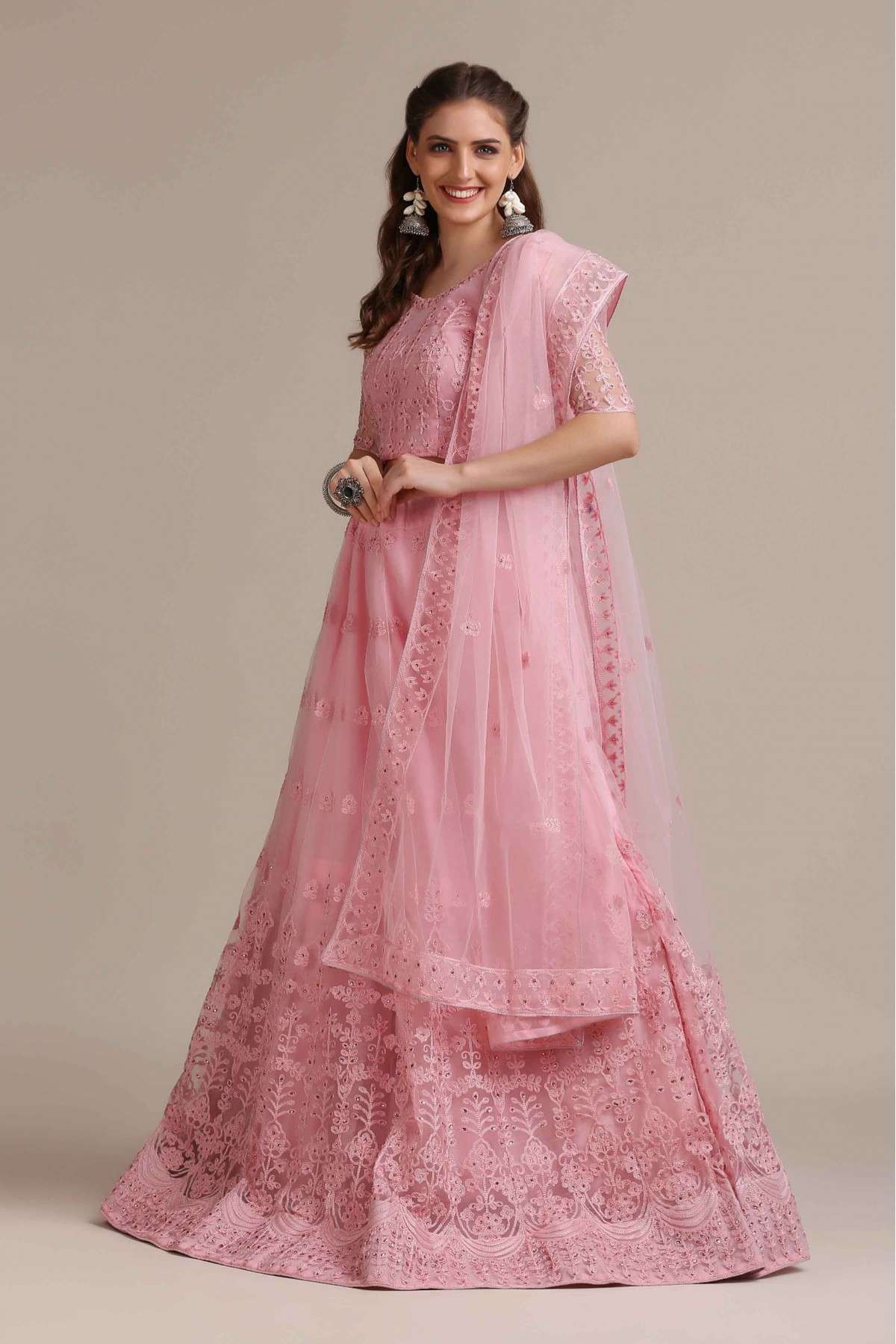 Net Embroidery Lehenga Choli In Light Pink Colour - LD5680366