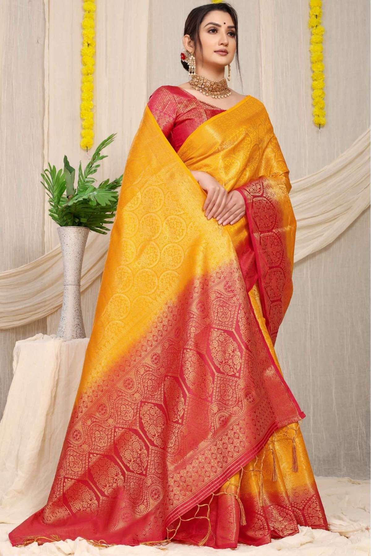 Silk Woven Saree In Yellow Colour - SR1775596