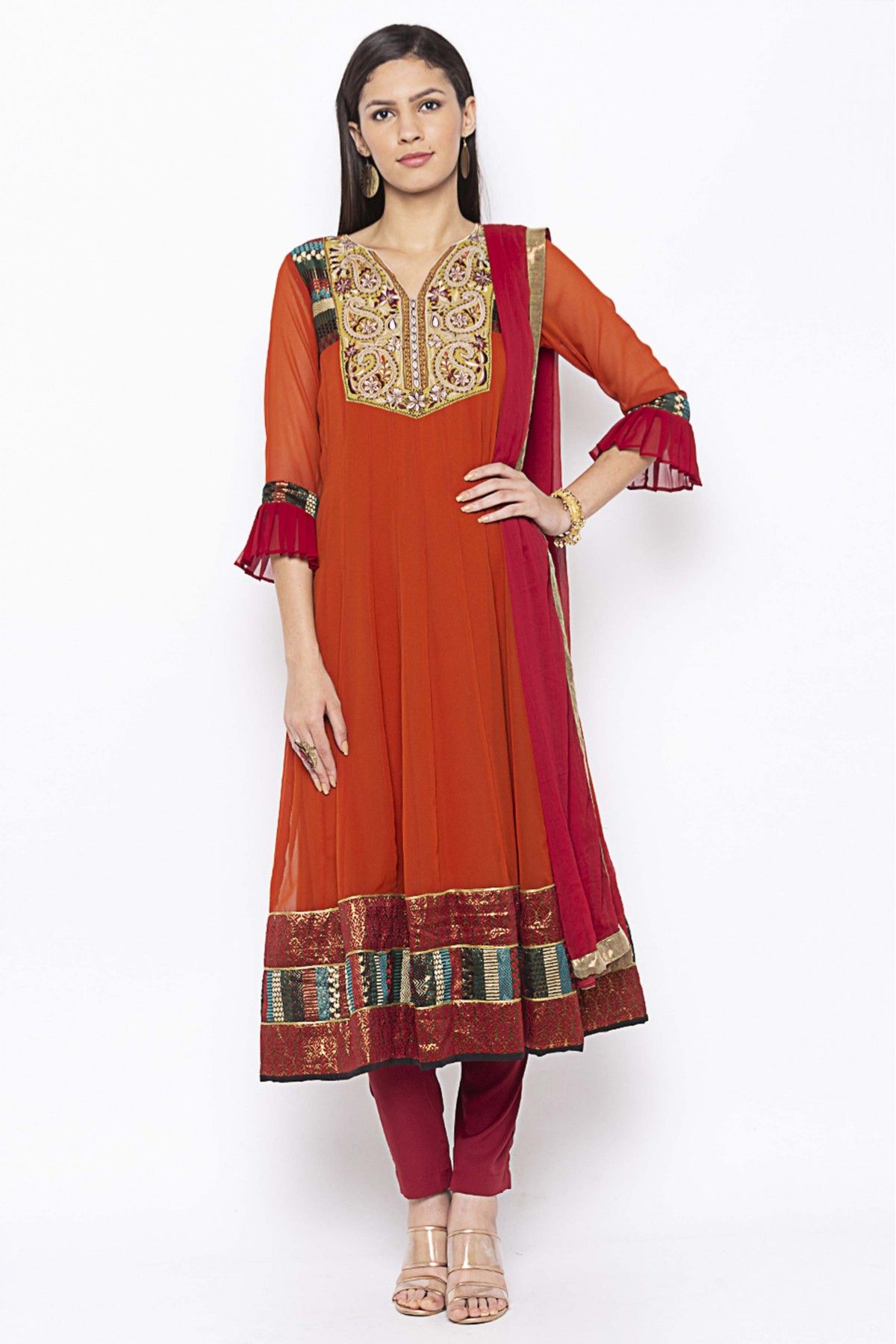 Plus Size Georgette Embroidery Anarkali Suit In Rust Colour - SS2711112