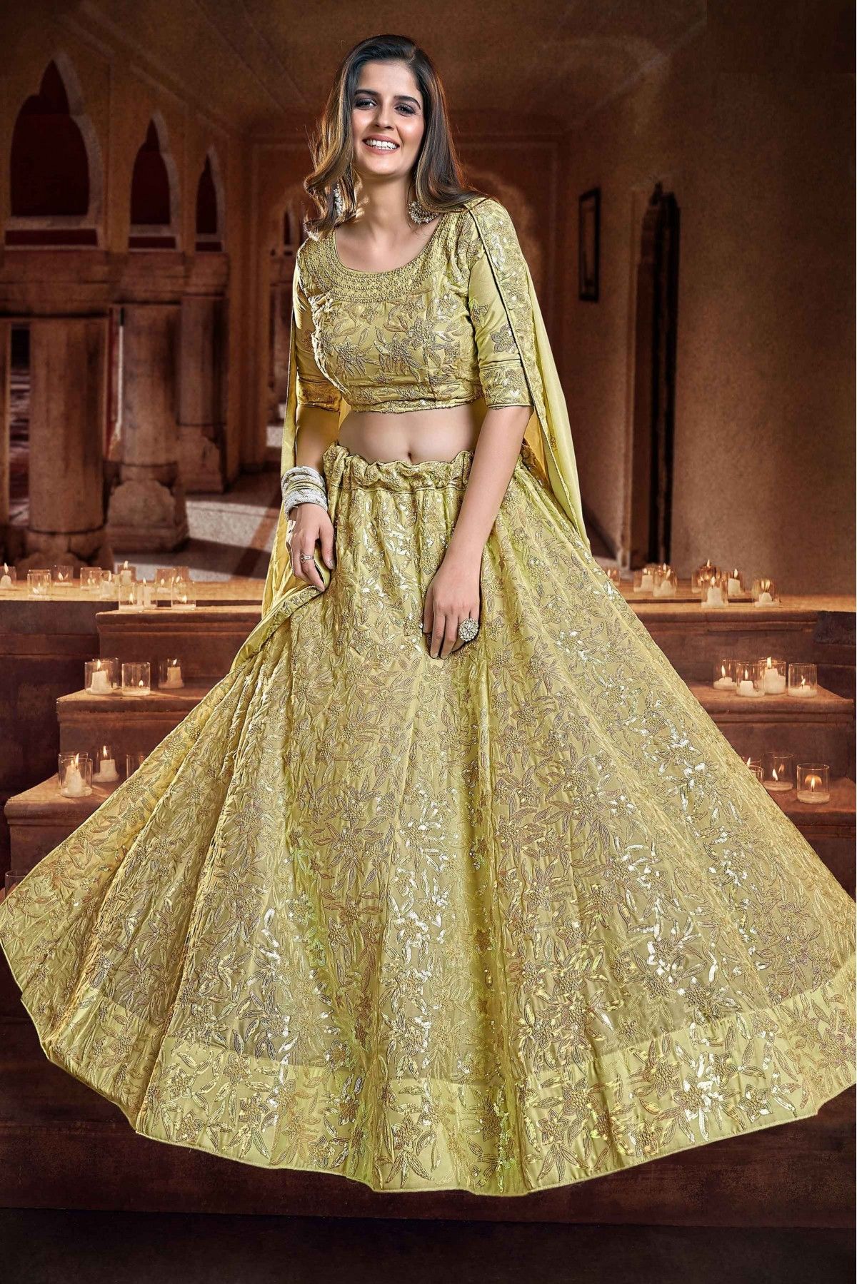 Net Embroidery Lehenga Choli In Dark Green Colour - LD5680006