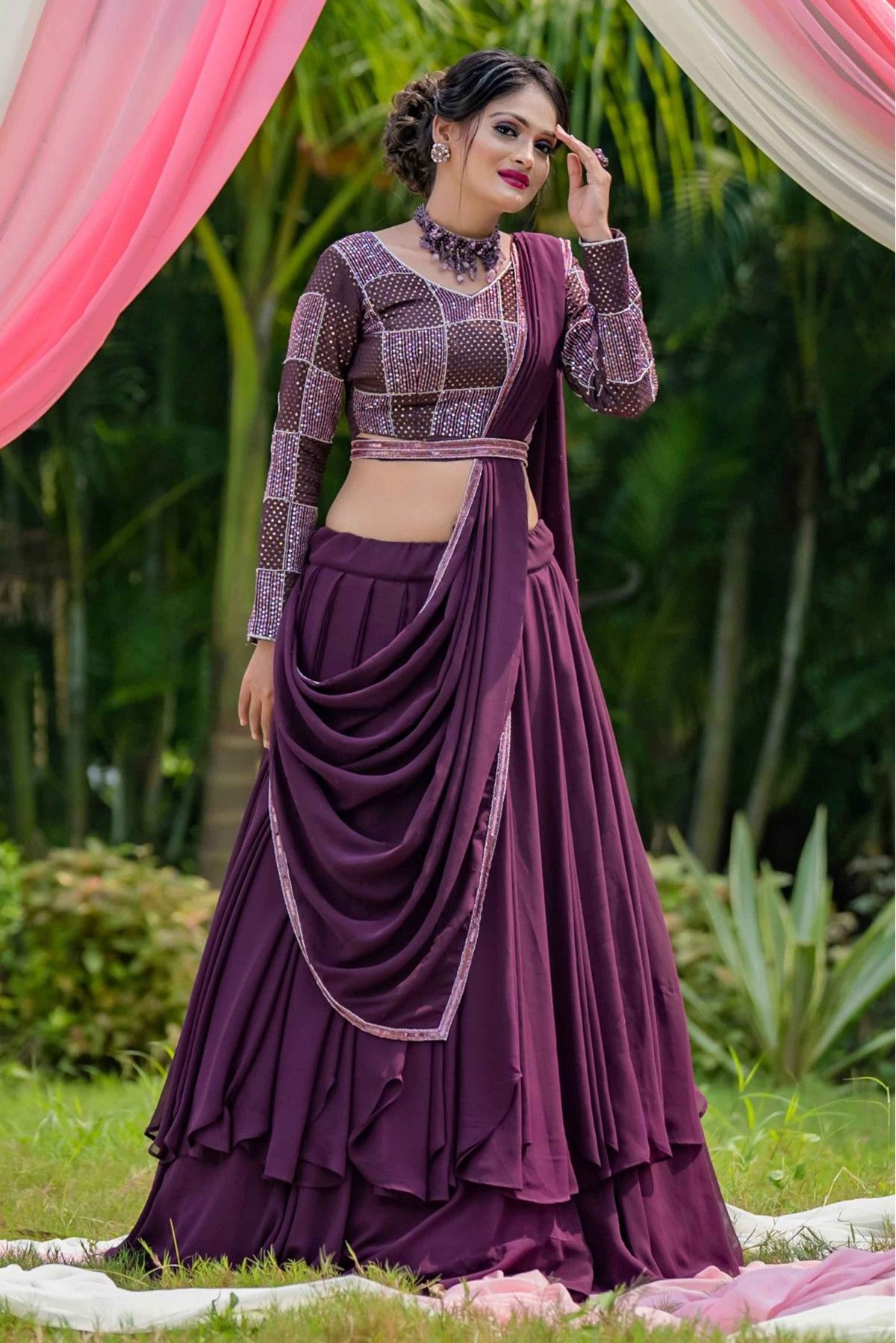 Wine Colour Women Lehenga Choli in Georgette Fabric.