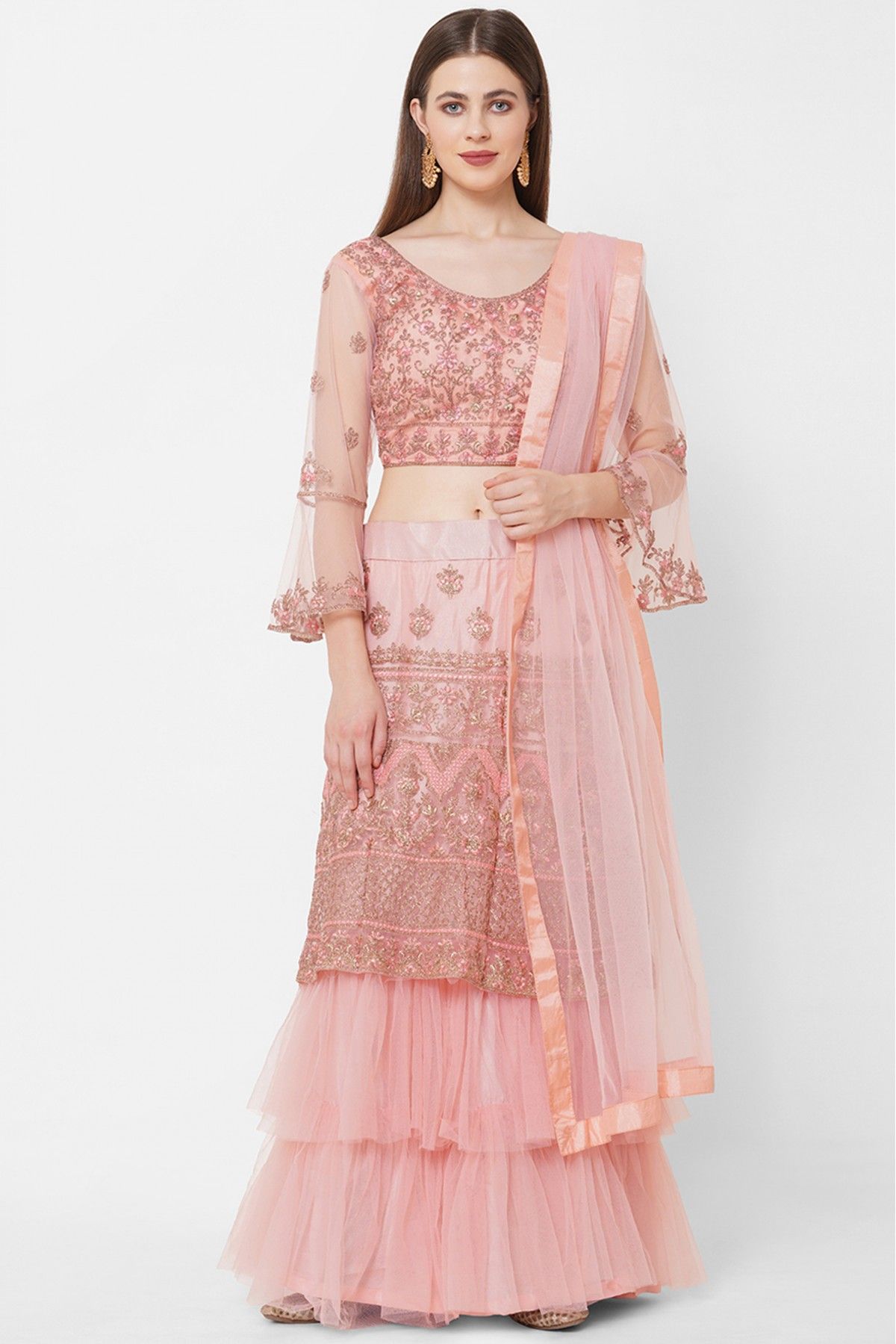Net Embroidery Lehenga Choli In Pink Colour - LD5412991