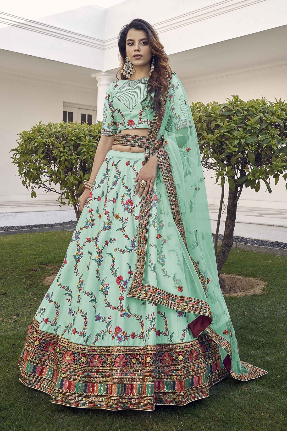 Net Embroidery Lehenga Choli In Dark Green Colour - LD5680006