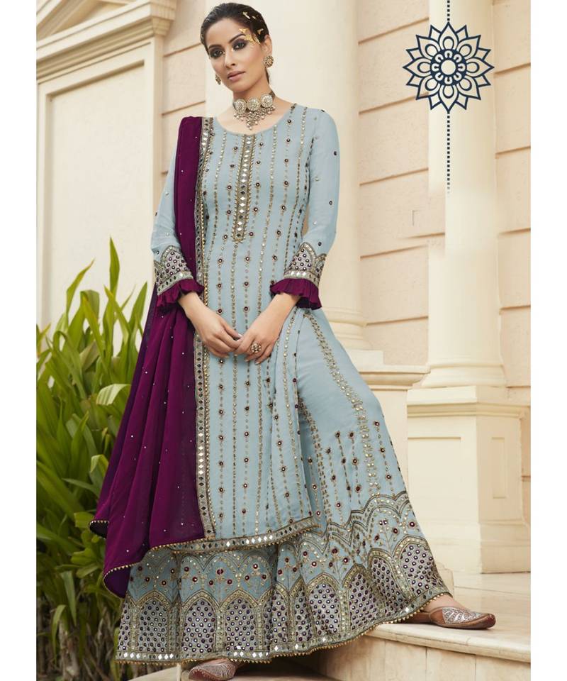 Georgette Unstitched Mirror Top And Bottom With Dupatta Sm04451027