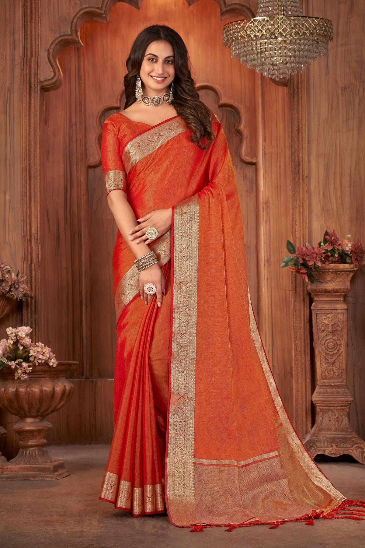 5D DESIGNER PRESENTS PC MOSS CHIFFON FANCY WORK SAREE