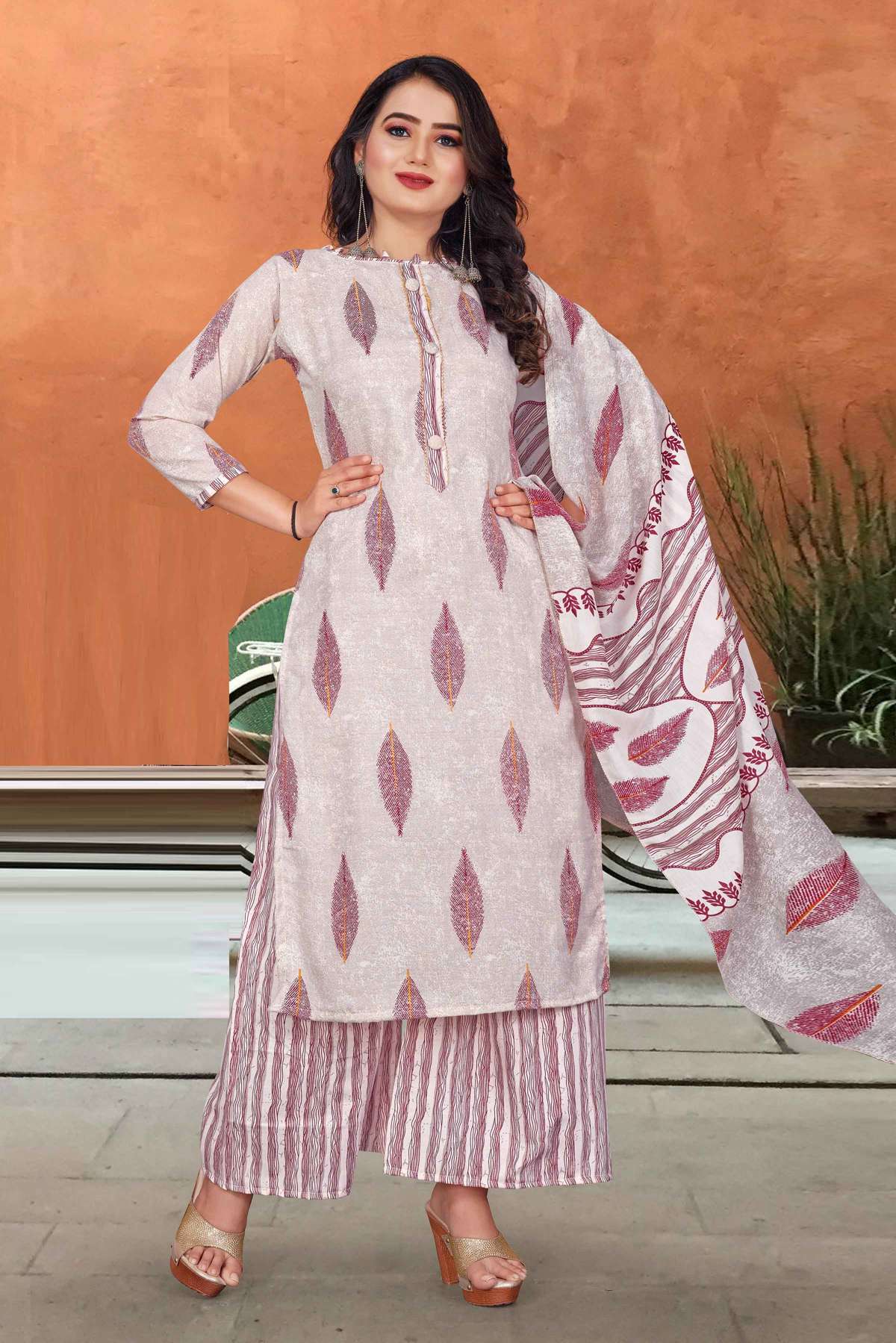 Peach Bandhej Printed Readymade Cotton Palazzo Suit Latest 3436SL07