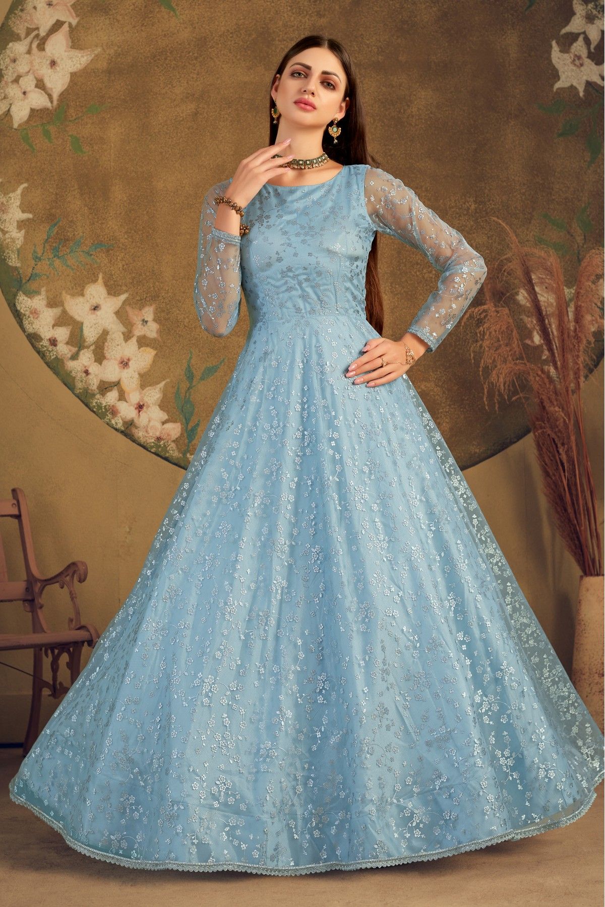Details 152+ sky blue color gown super hot