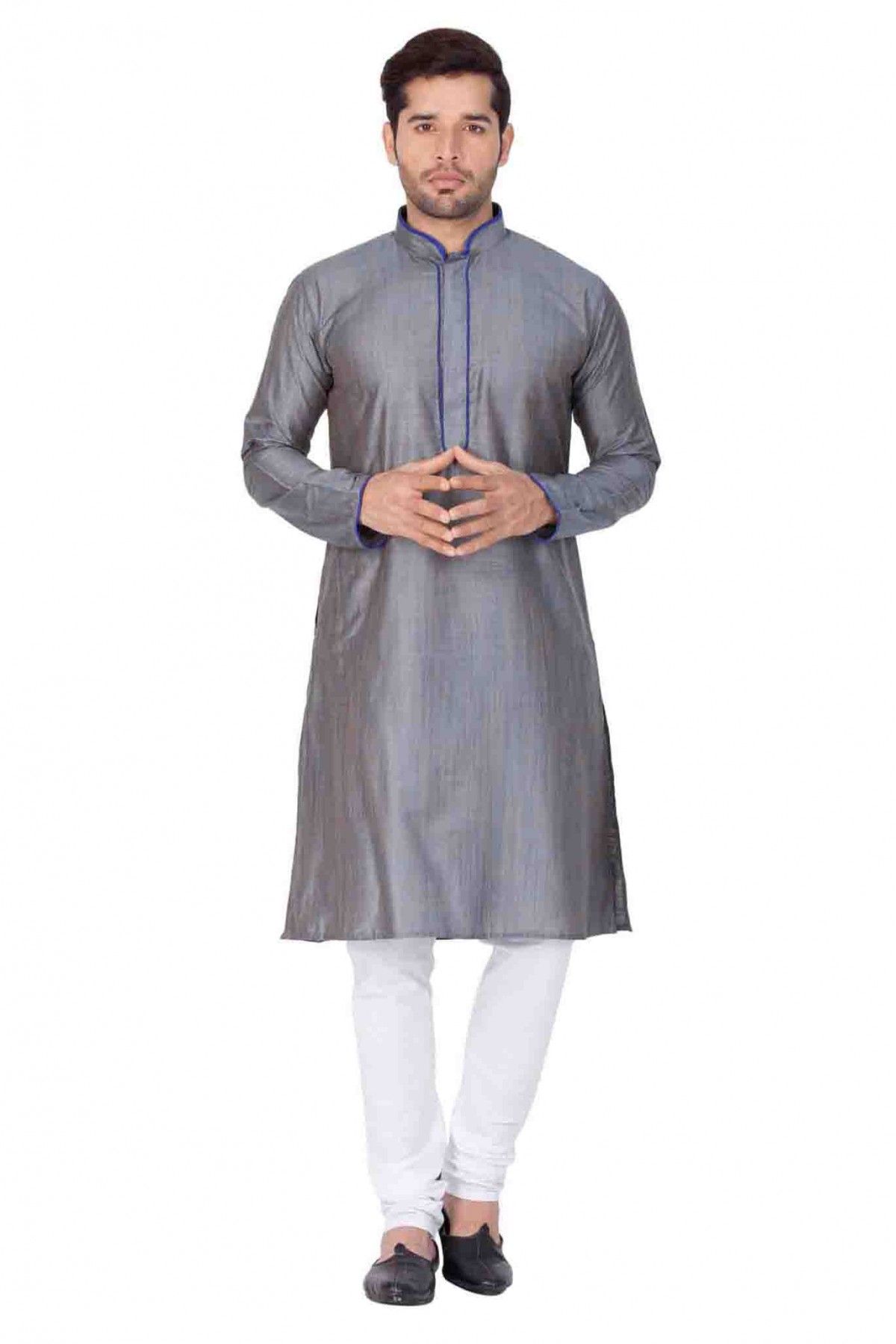 Cotton Silk Party Wear Kurta Pajama In Grey Colour - KP4350114