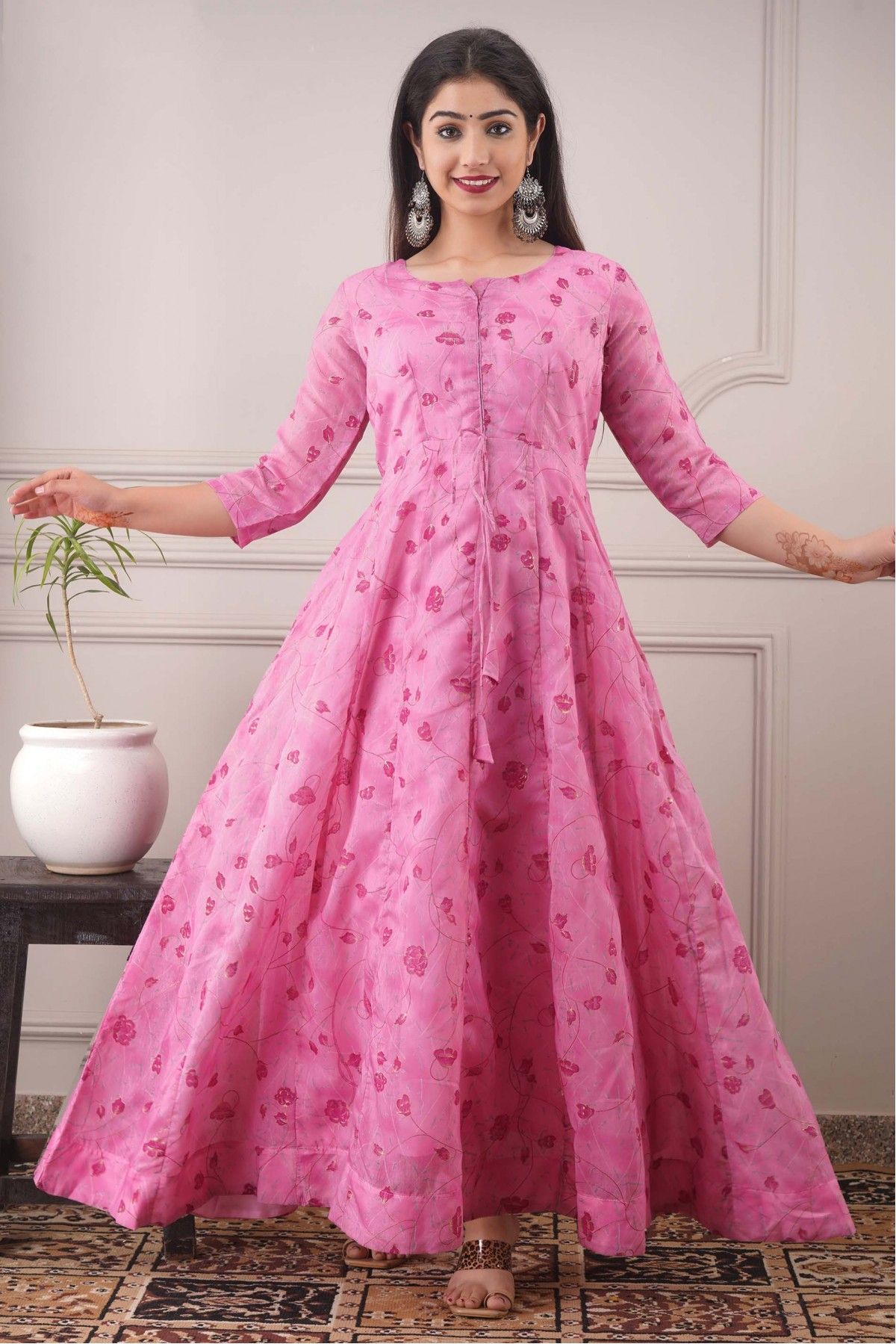 Baby Pink Stone Work Net Designer Gown... | Gowns, Designer gowns, Organza  gowns