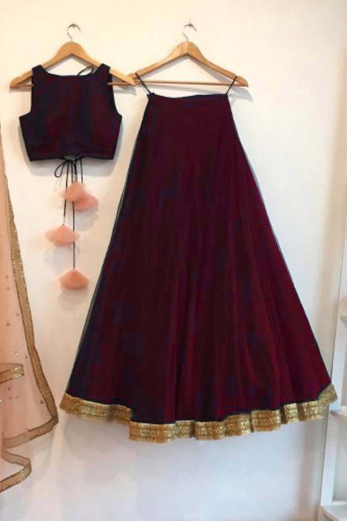 Buy MISHILL CREATORS Women's Georgette Readymade Plain Lehenga Choli Set  with Sequence & Thread Work Koti (Maroon) at Amazon.in