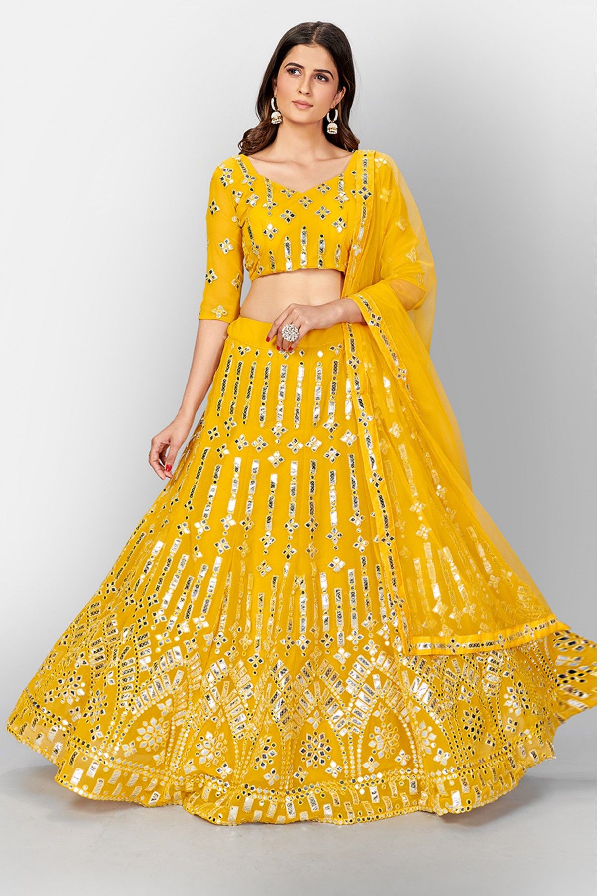 Georgette Embroidery Lehenga Choli In Yellow Colour - LD5411760