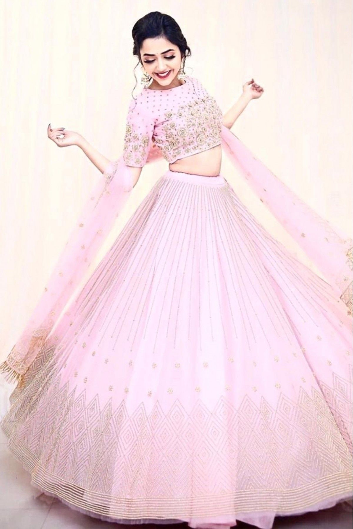 Stylish Pink Net Party Wear Lehenga Choli