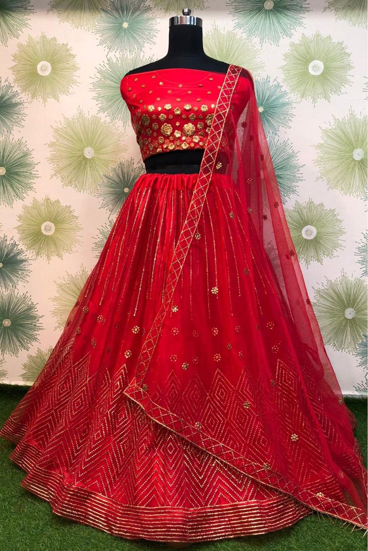 Navy Blue Lehenga with a Red Blouse and an Ivory Dupatta – NidhiTholia