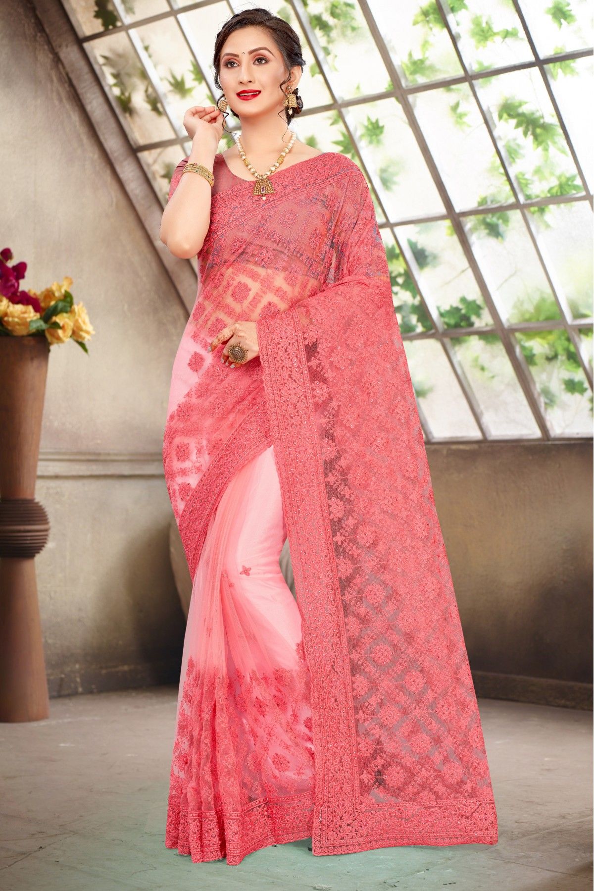 Ivory Floral Embroidered Saree Set Design by Anushree Reddy at Pernia's Pop  Up Shop 2023