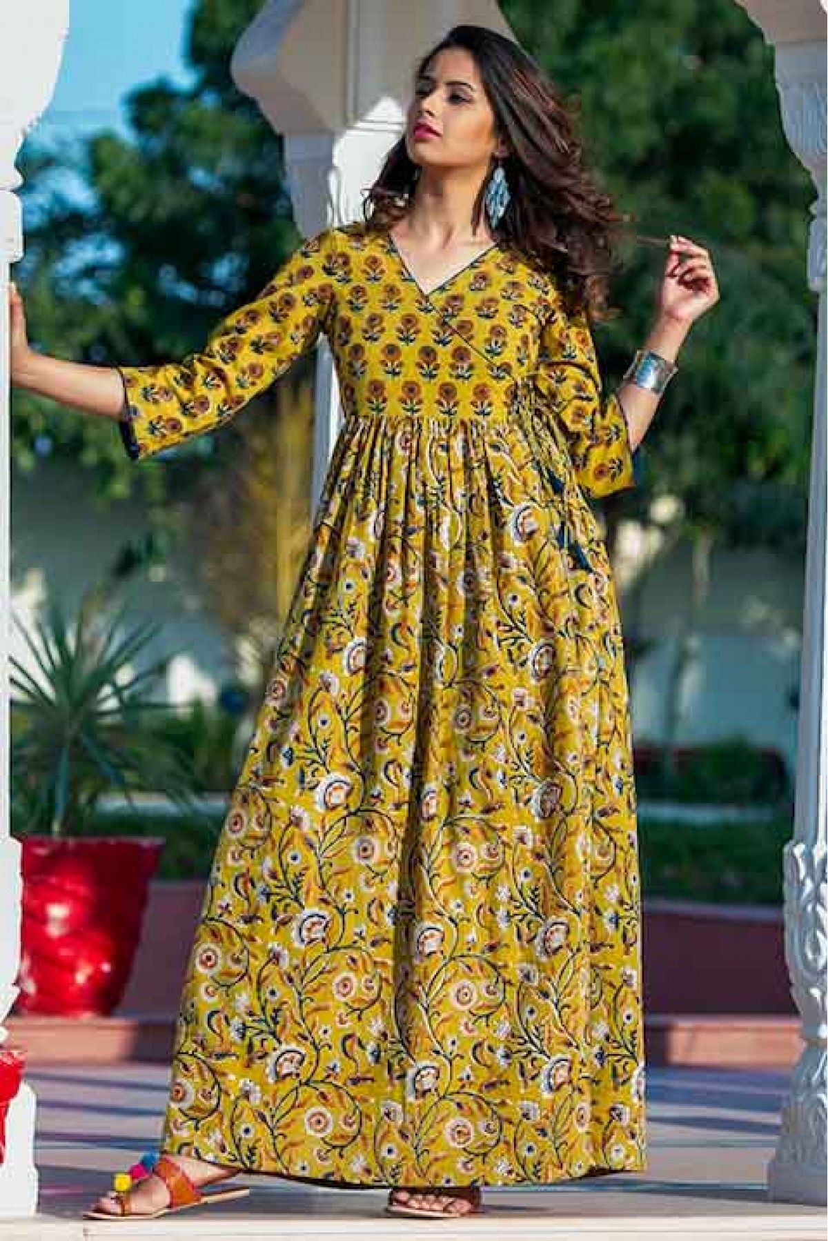 Plus Size Pure Muslin Digital Print Gown In Yellow Colour - GW1045681