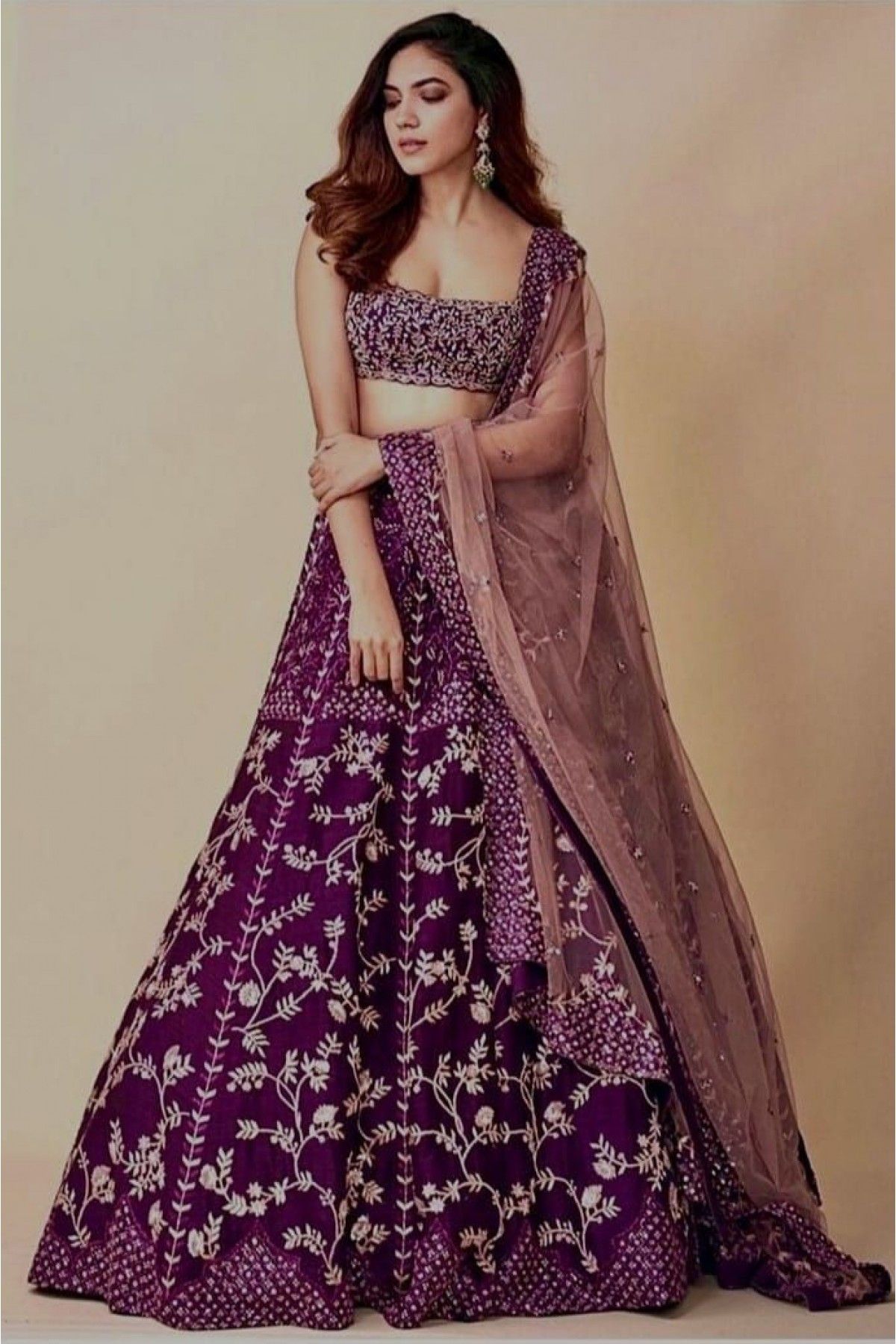 Purple Colour Party Wear Lehenga Choli in Net Fabric.